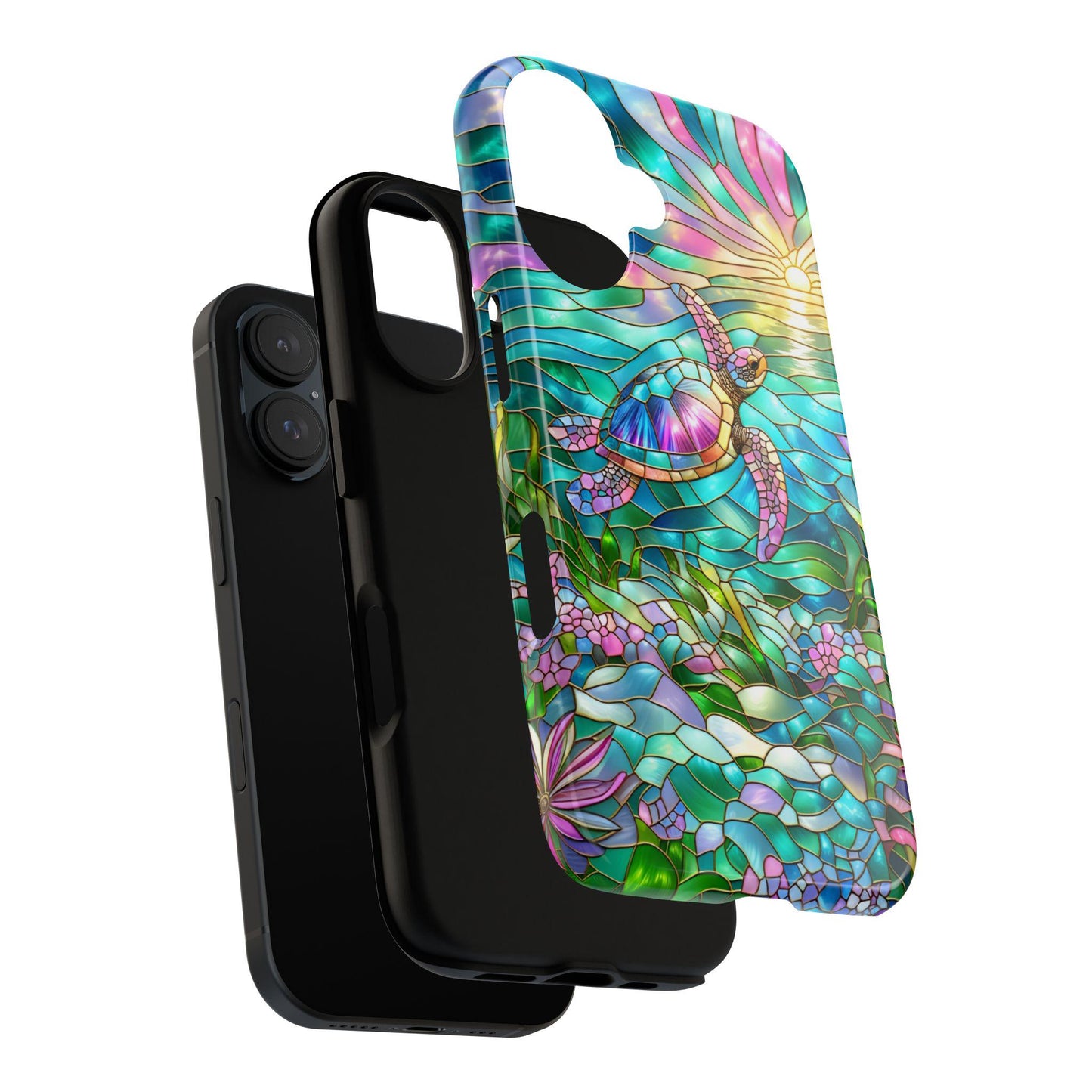 Stained Glass Sea Turtle Phone Case for iPhone, Samsung & Pixel: Vibrant Ocean Art Cover