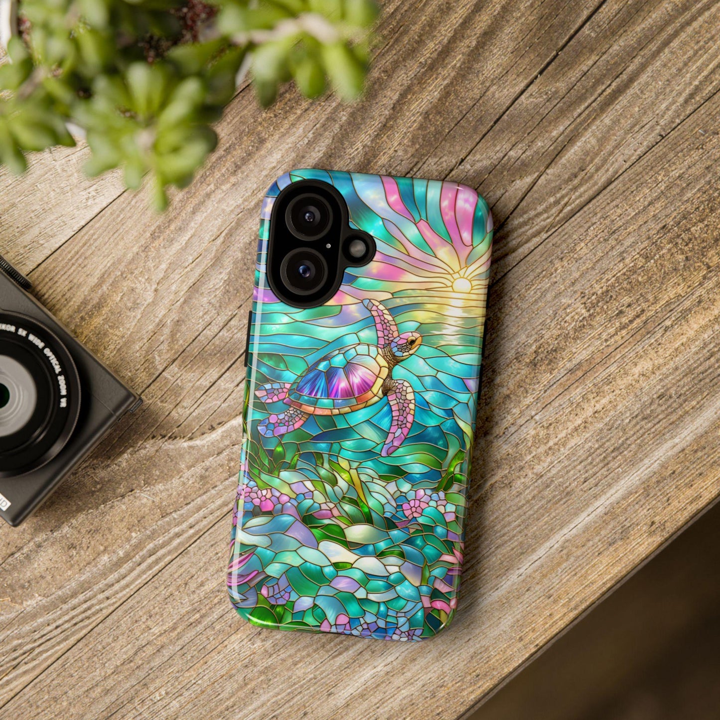 Stained Glass Sea Turtle Phone Case for iPhone, Samsung & Pixel: Vibrant Ocean Art Cover