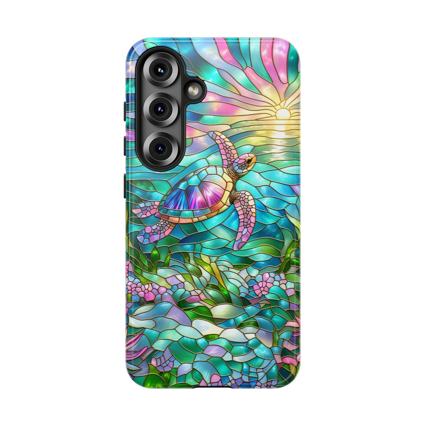 Stained Glass Sea Turtle Phone Case for iPhone, Samsung & Pixel: Vibrant Ocean Art Cover