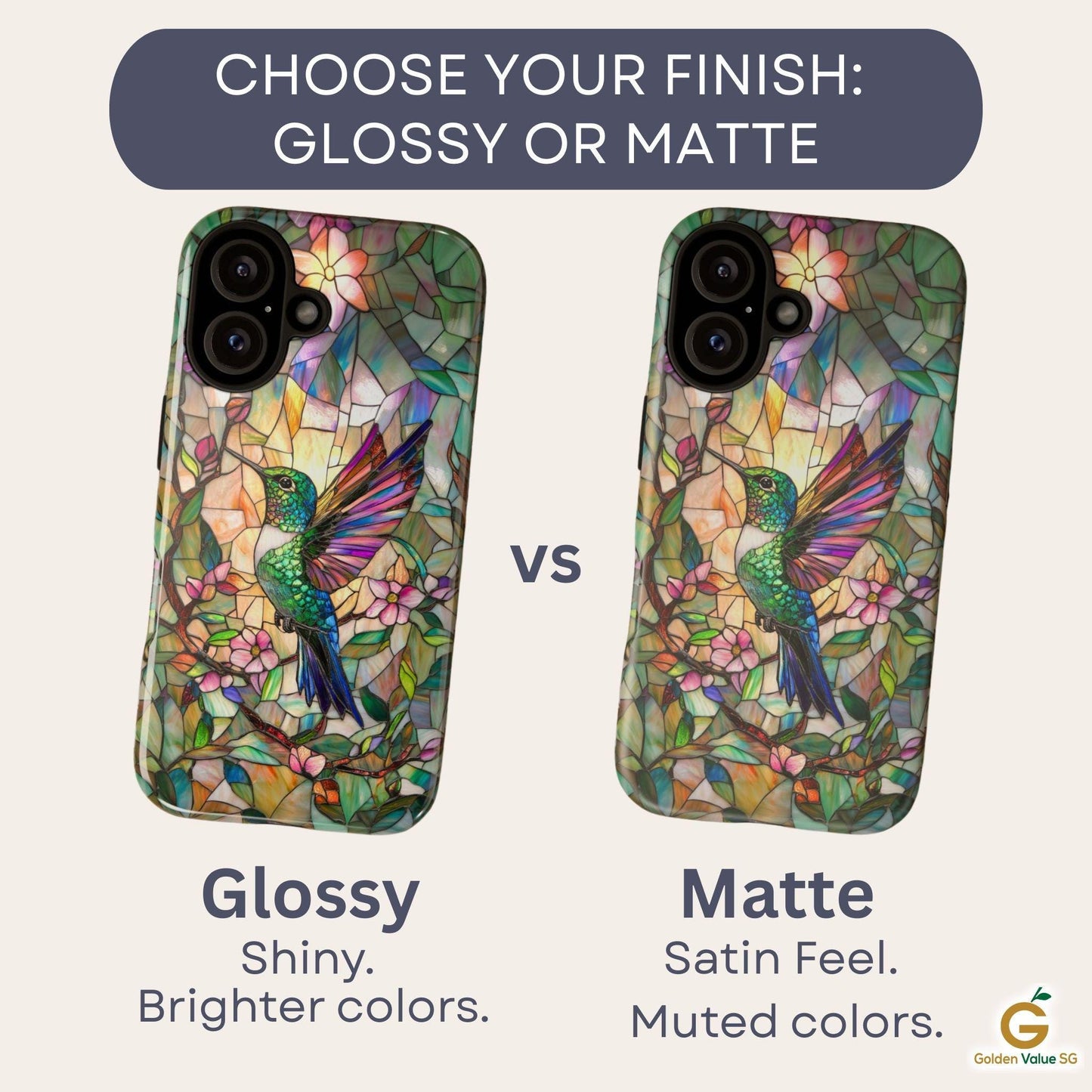 Hummingbird Phone Case, Aesthetic Faux Stained Glass Cover For Iphone 16 15 14 13 Plus Pro Max, Samsung Pixel, Gorgeous Gift For Bird Lovers