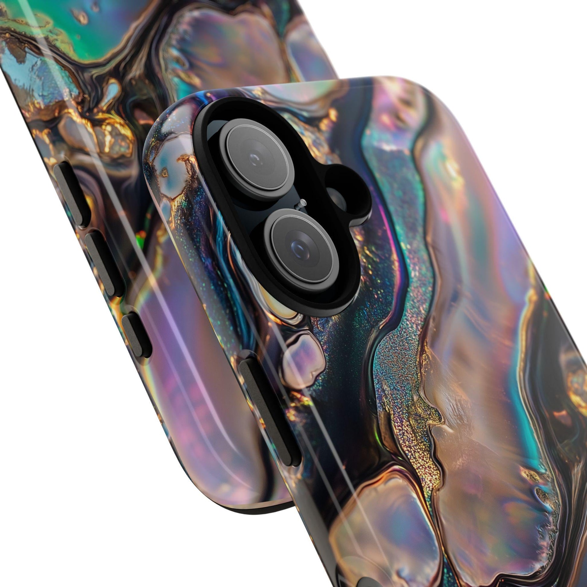 Abalone Phone Case for iPhone, Samsung & Pixel, Cosmic Abstract Gold Glitter Design, Shimmering Blue Purple Art Cover