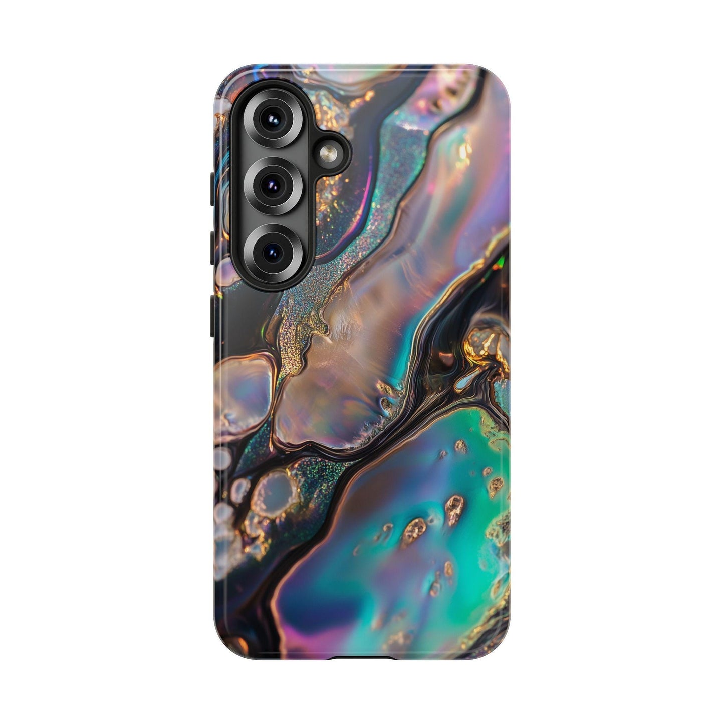 Abalone Phone Case for iPhone, Samsung & Pixel, Cosmic Abstract Gold Glitter Design, Shimmering Blue Purple Art Cover
