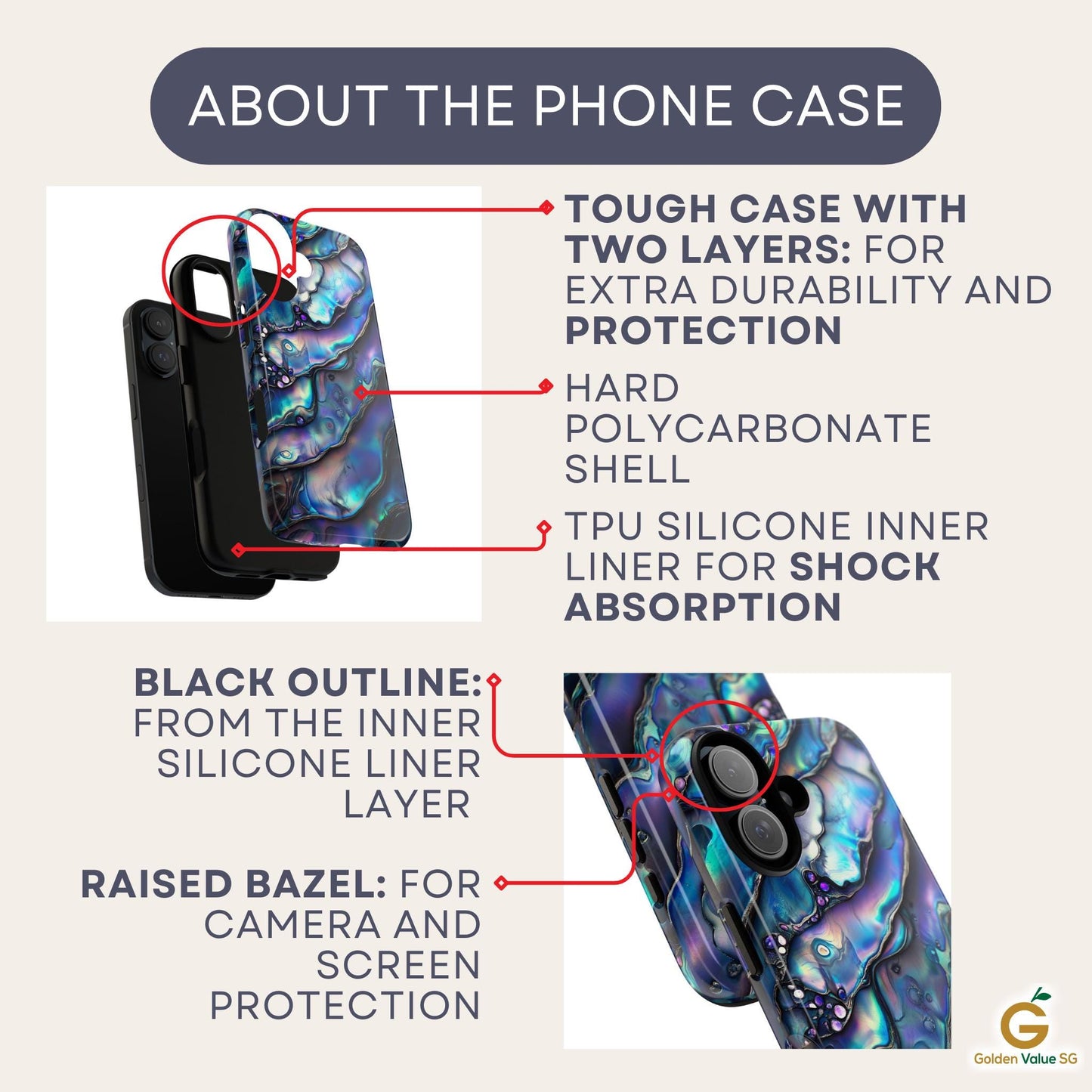 Unique Abalone Shell Phone Case for iPhone Pro Max Plus, Samsung Galaxy, Google Pixel Phones
