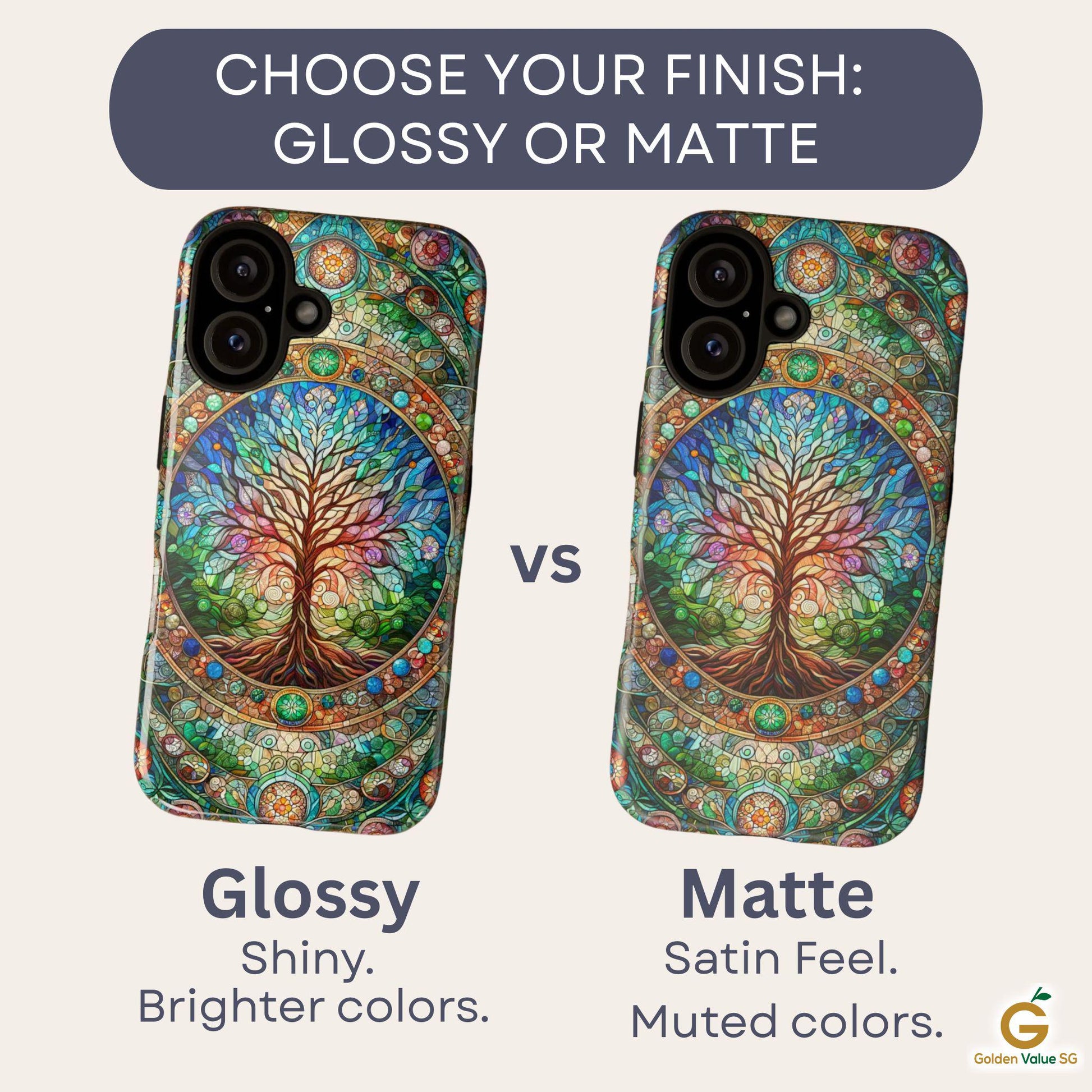 Celtic Tree of Life Aesthetic Phone Case, Stained Glass Design, Cover For iPhone 16 15 14 13 Pro Samsung Galaxy Pixel Tree-of-Life Bday Gift