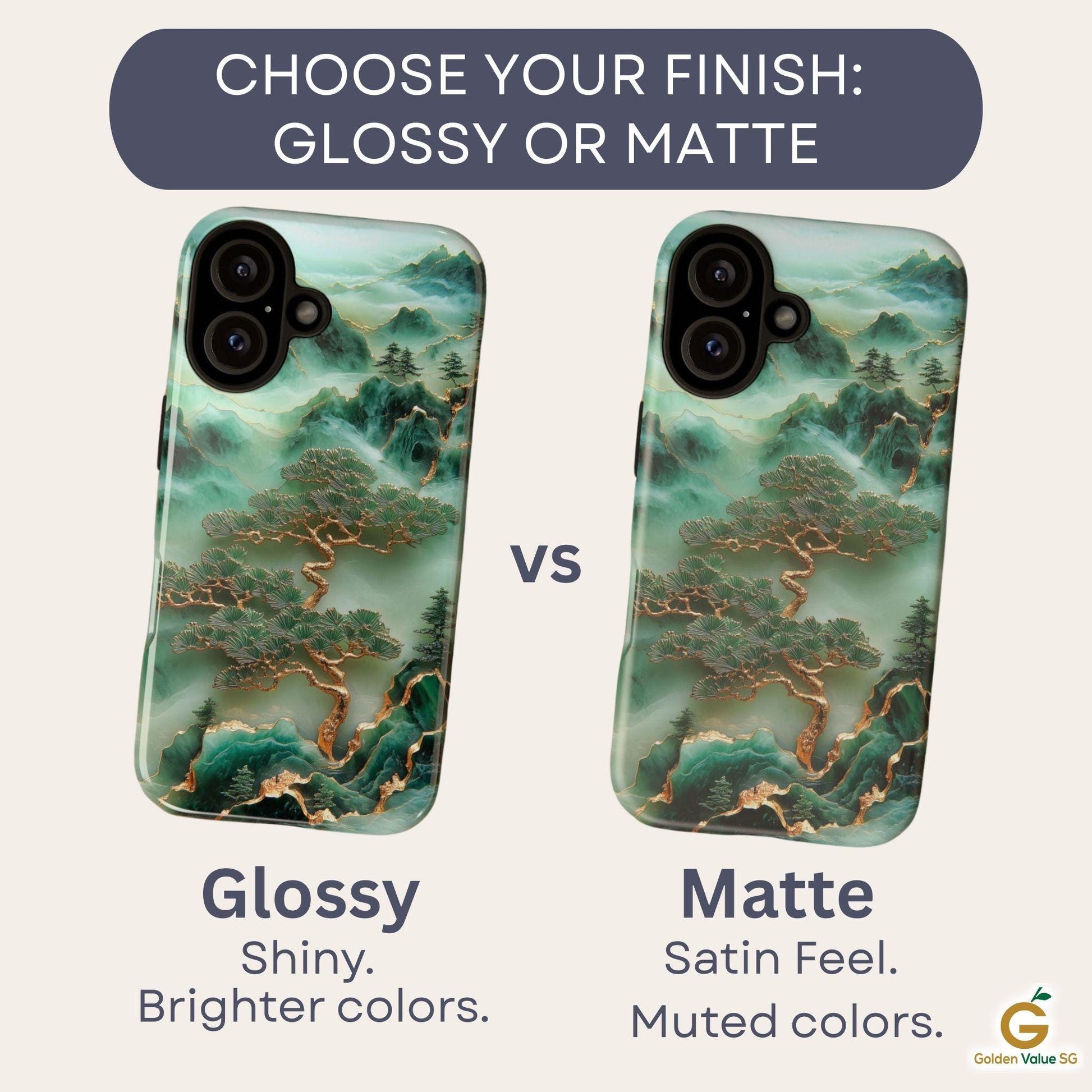 Unique Jade Carving Phone Case with Chinese Art Landscape Golden Tree Cover, Iphone 16 15 14 13 Pro Max Plus, Galaxy Pixel, Birthday Gift