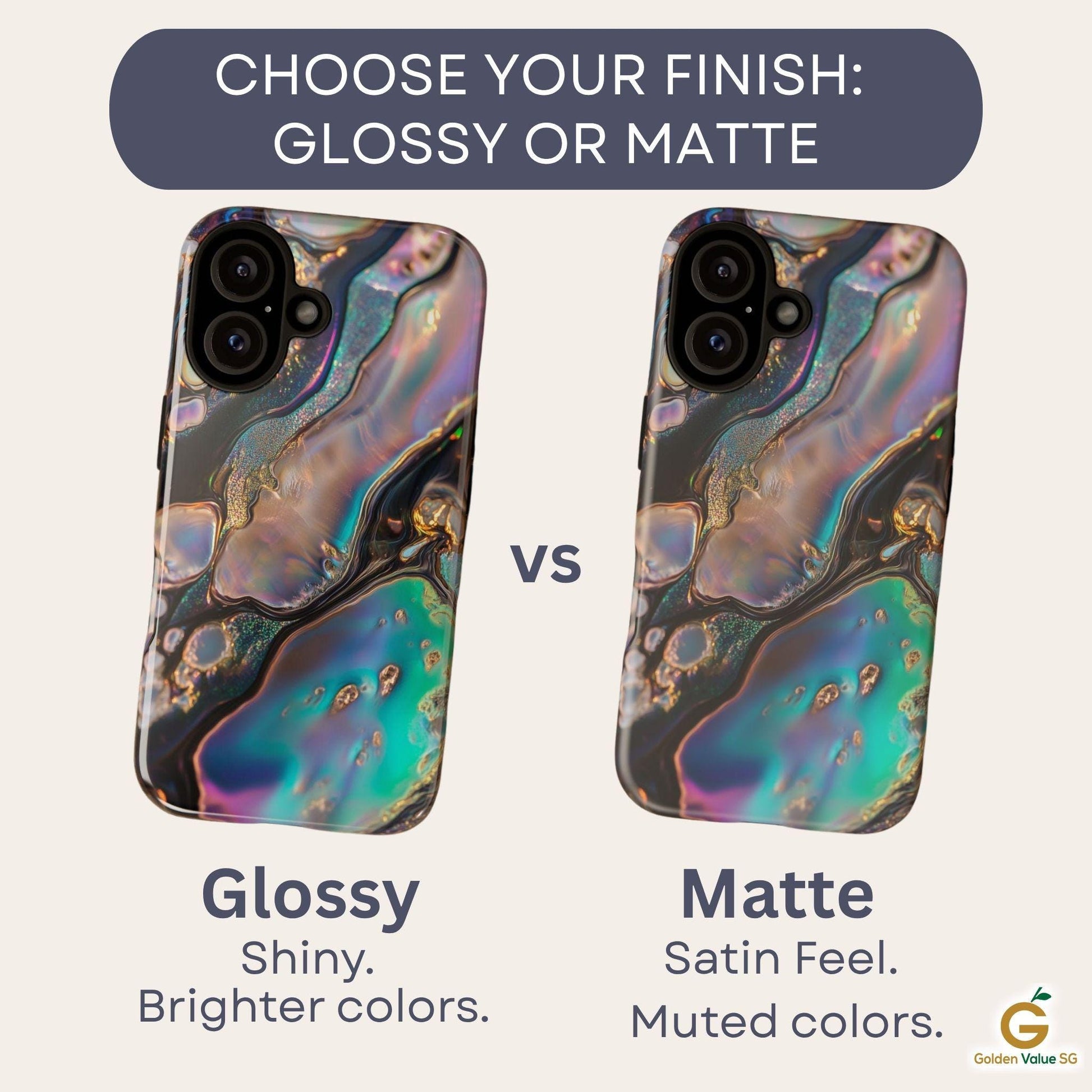 Abalone Phone Case for iPhone, Samsung & Pixel, Cosmic Abstract Gold Glitter Design, Shimmering Blue Purple Art Cover