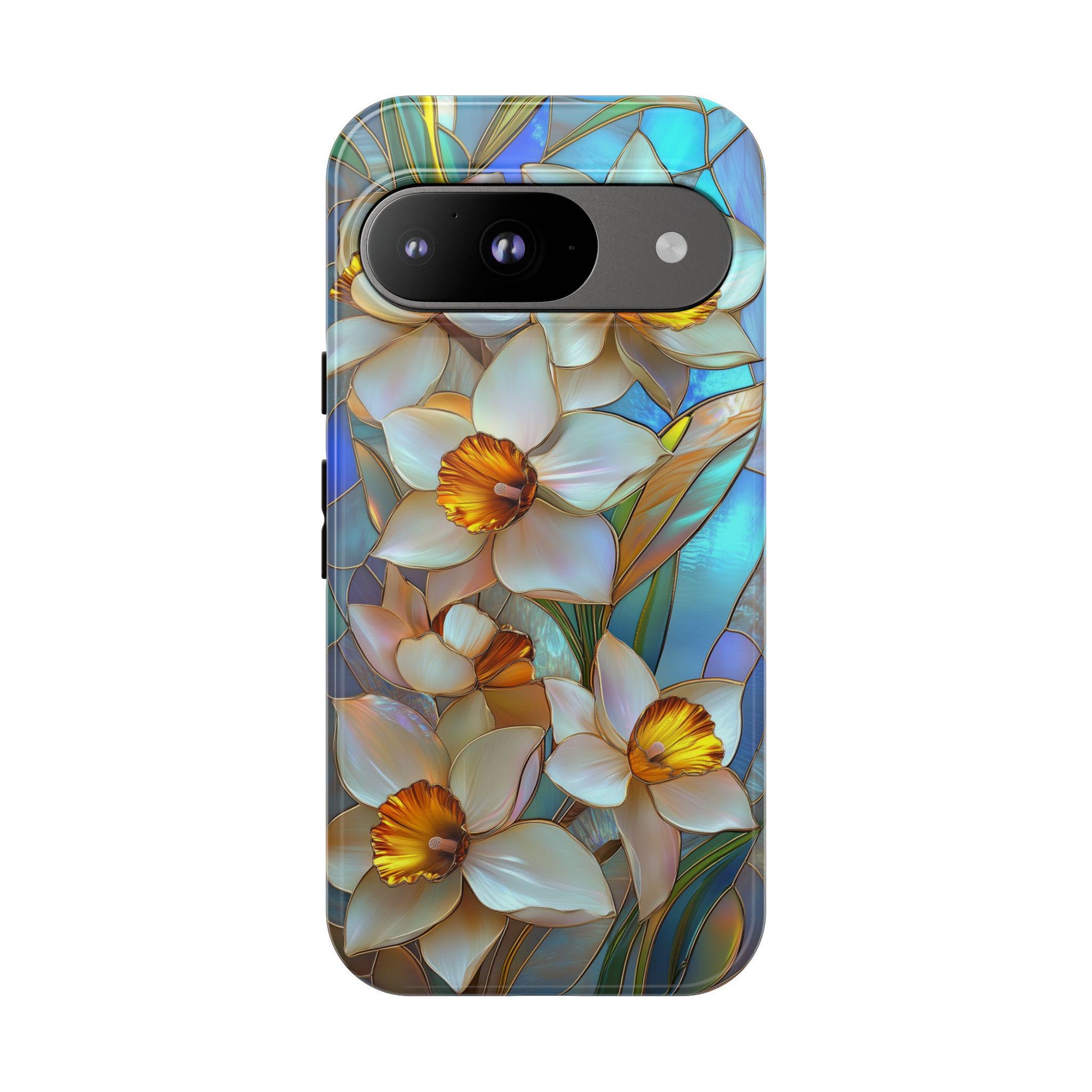 Stained Glass Daffodil Phone Case for iPhone, Samsung & Pixel, March Birth Flower Floral Art Cover, Aesthetic Nature Gift