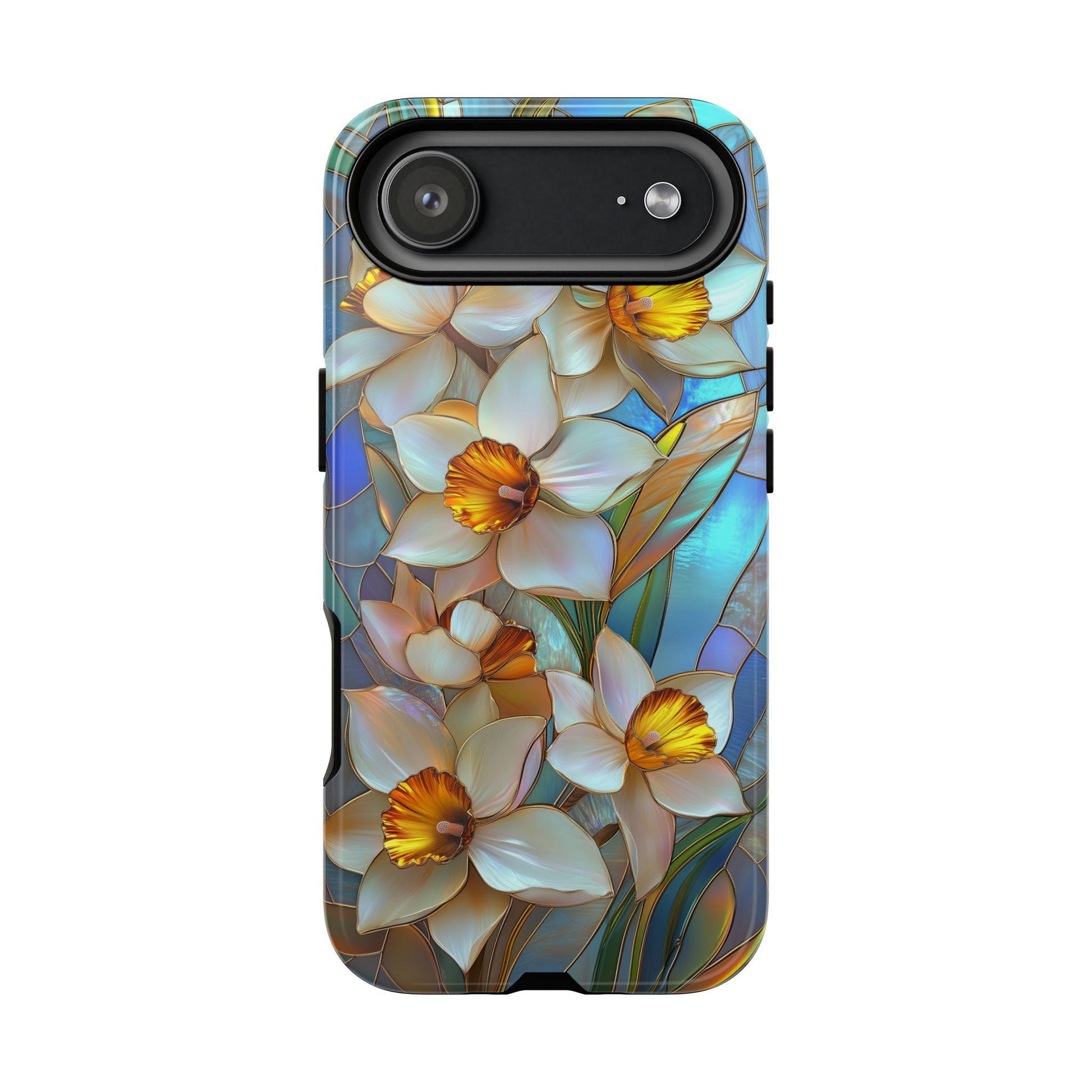 Stained Glass Daffodil Phone Case for iPhone, Samsung & Pixel, March Birth Flower Floral Art Cover, Aesthetic Nature Gift