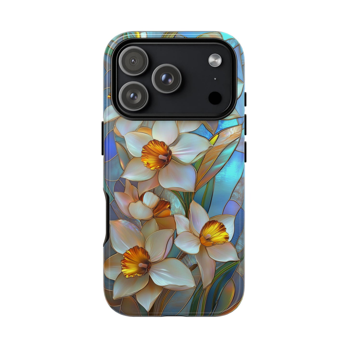 Stained Glass Daffodil Phone Case for iPhone, Samsung & Pixel, March Birth Flower Floral Art Cover, Aesthetic Nature Gift