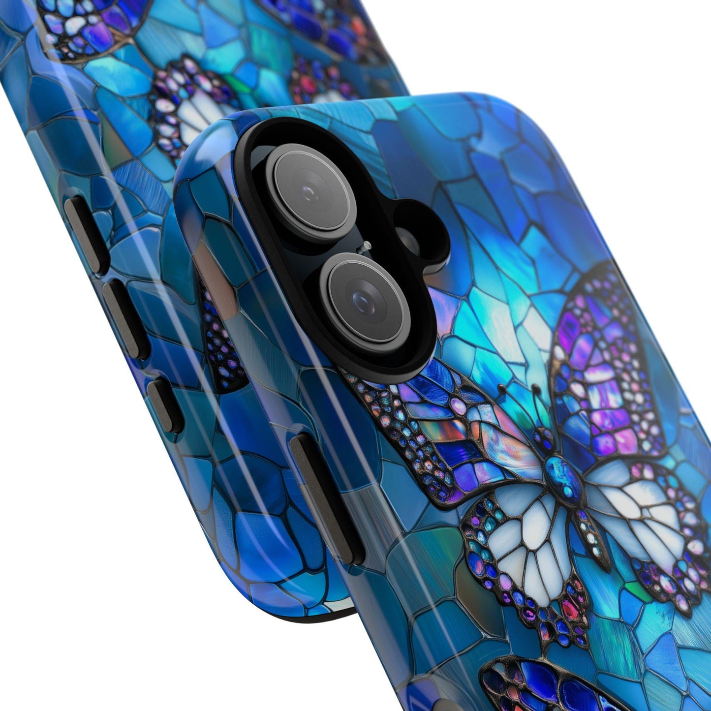 Stained Glass Butterfly Phone Case for iPhone, Samsung & Pixel, Vibrant Blue Purple Monarch Art