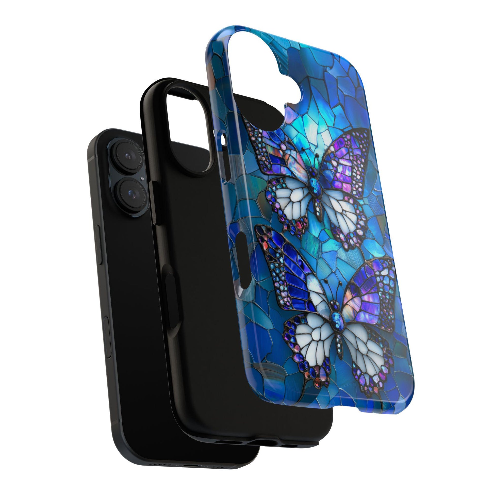 Stained Glass Butterfly Phone Case for iPhone, Samsung & Pixel, Vibrant Blue Purple Monarch Art