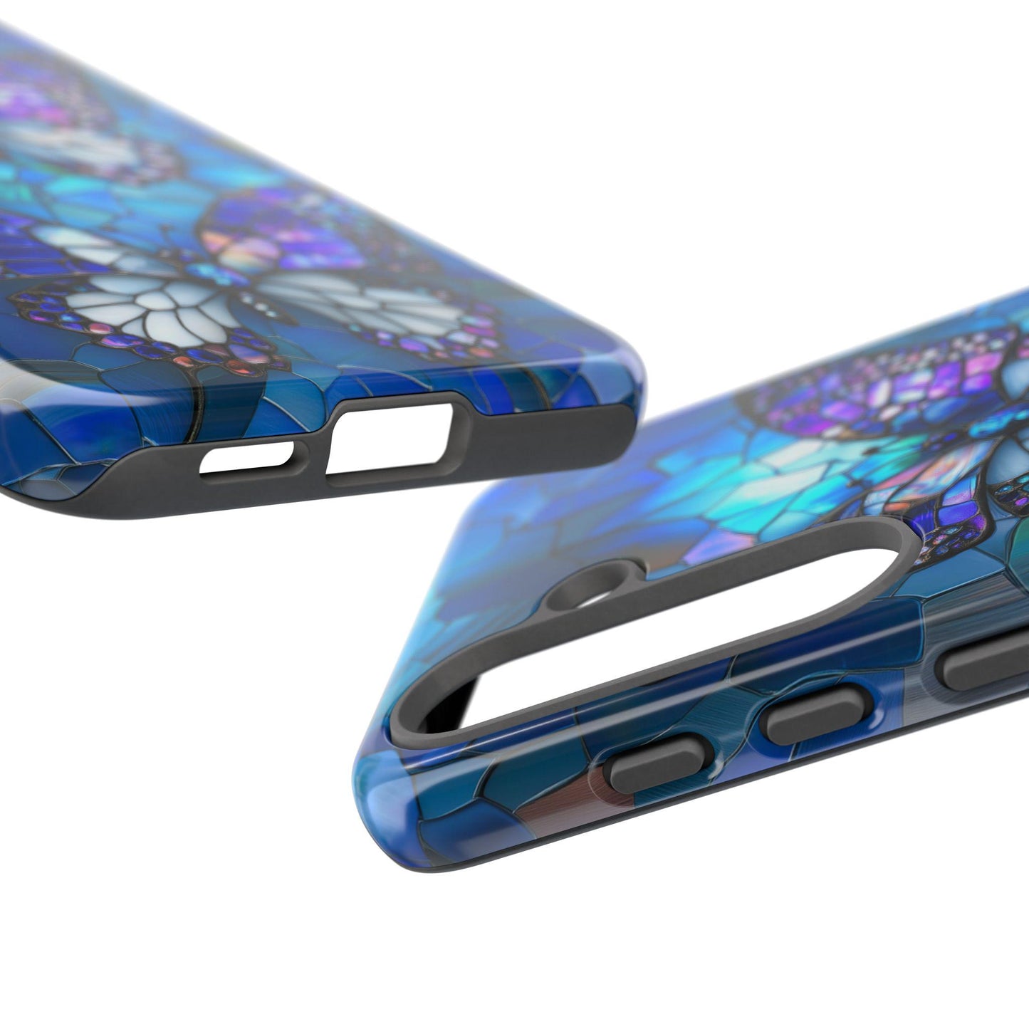 Stained Glass Butterfly Phone Case for iPhone, Samsung & Pixel, Vibrant Blue Purple Monarch Art