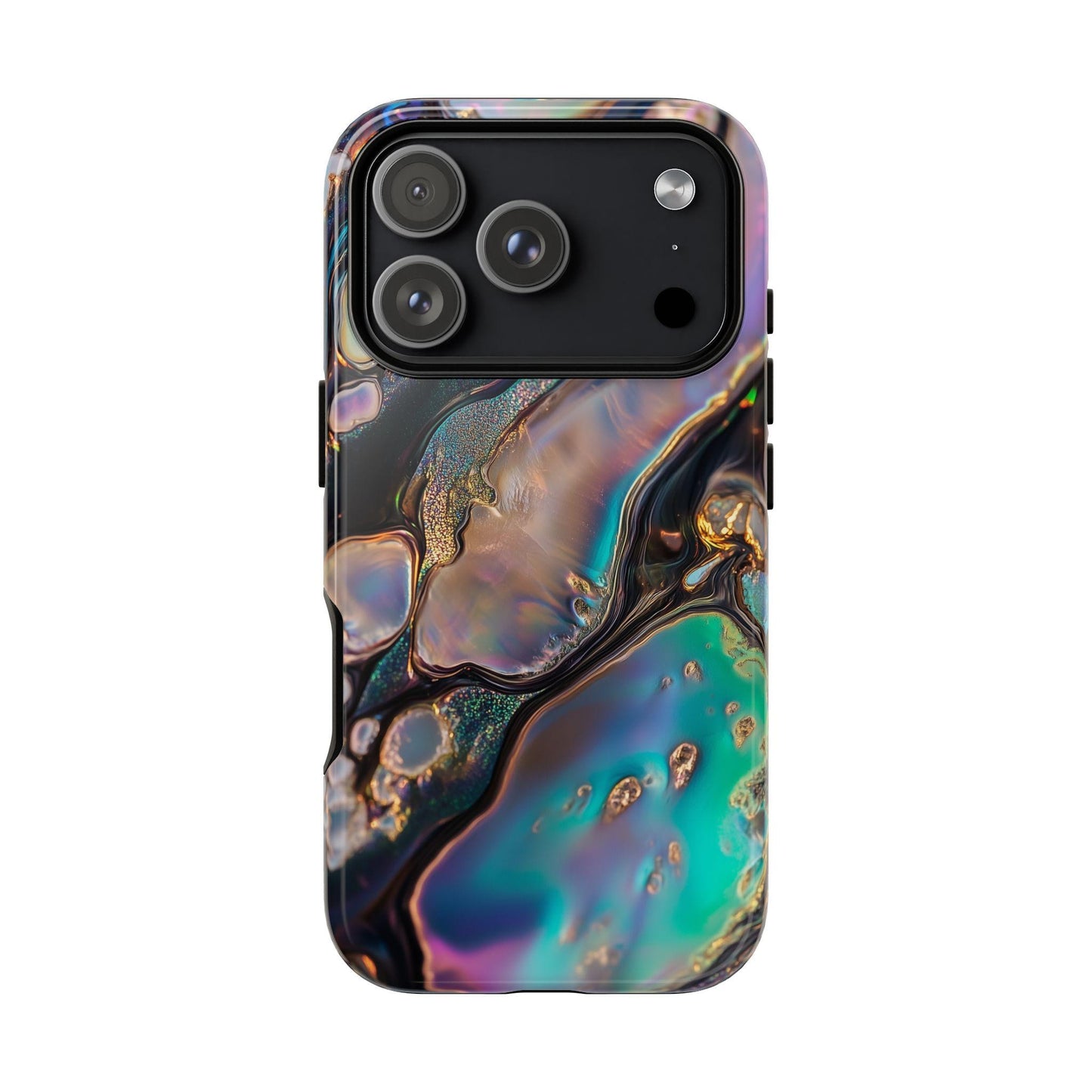 Abalone Phone Case for iPhone, Samsung & Pixel, Cosmic Abstract Gold Glitter Design, Shimmering Blue Purple Art Cover