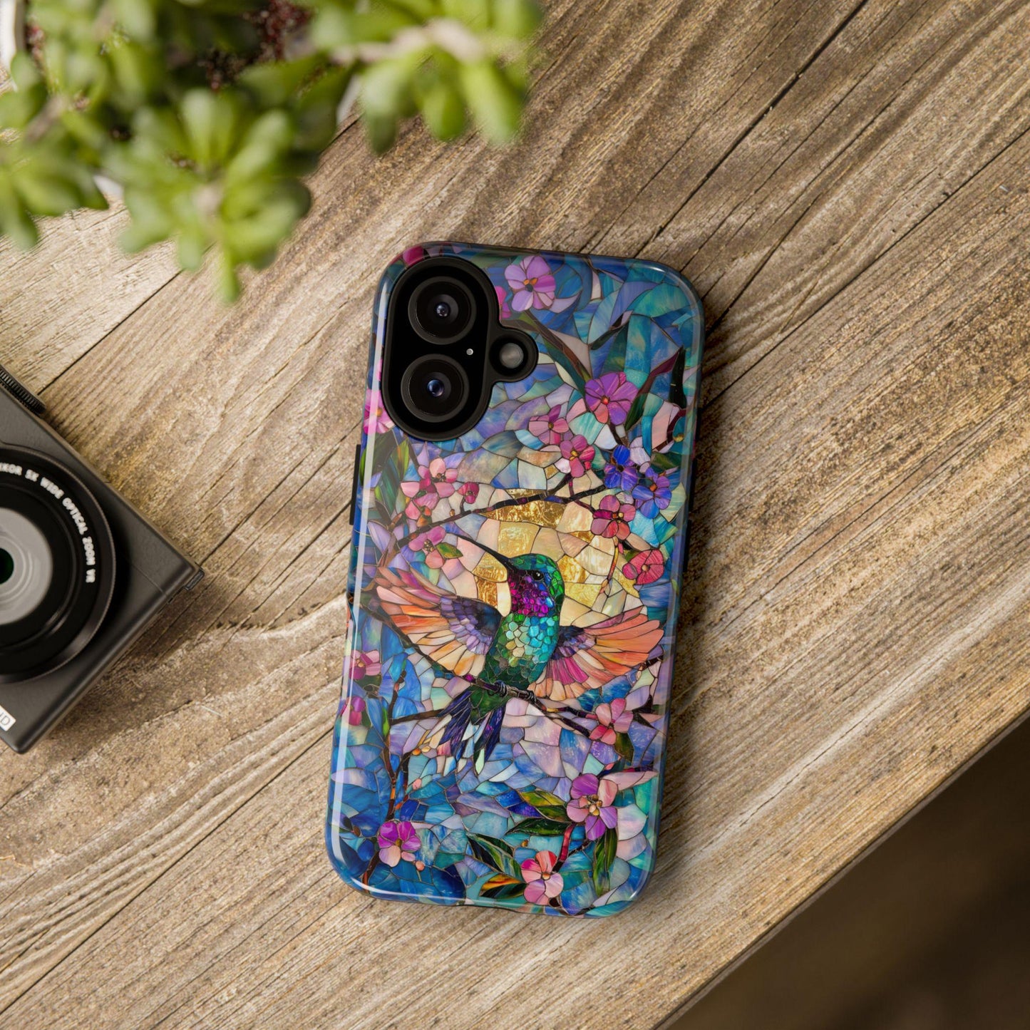 Hummingbird Phone Case, Aesthetic Faux Stained Glass Cover For Iphone 16 15 14 13 Plus Pro Max, Samsung Pixel, Gorgeous Gift For Bird Lovers