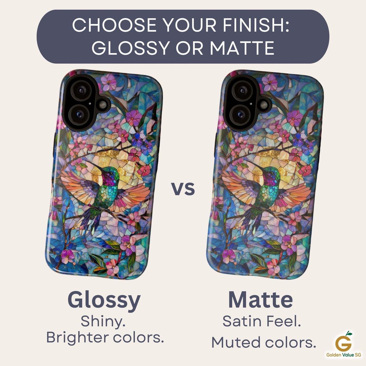 Hummingbird Phone Case, Aesthetic Faux Stained Glass Cover For Iphone 16 15 14 13 Plus Pro Max, Samsung Pixel, Gorgeous Gift For Bird Lovers