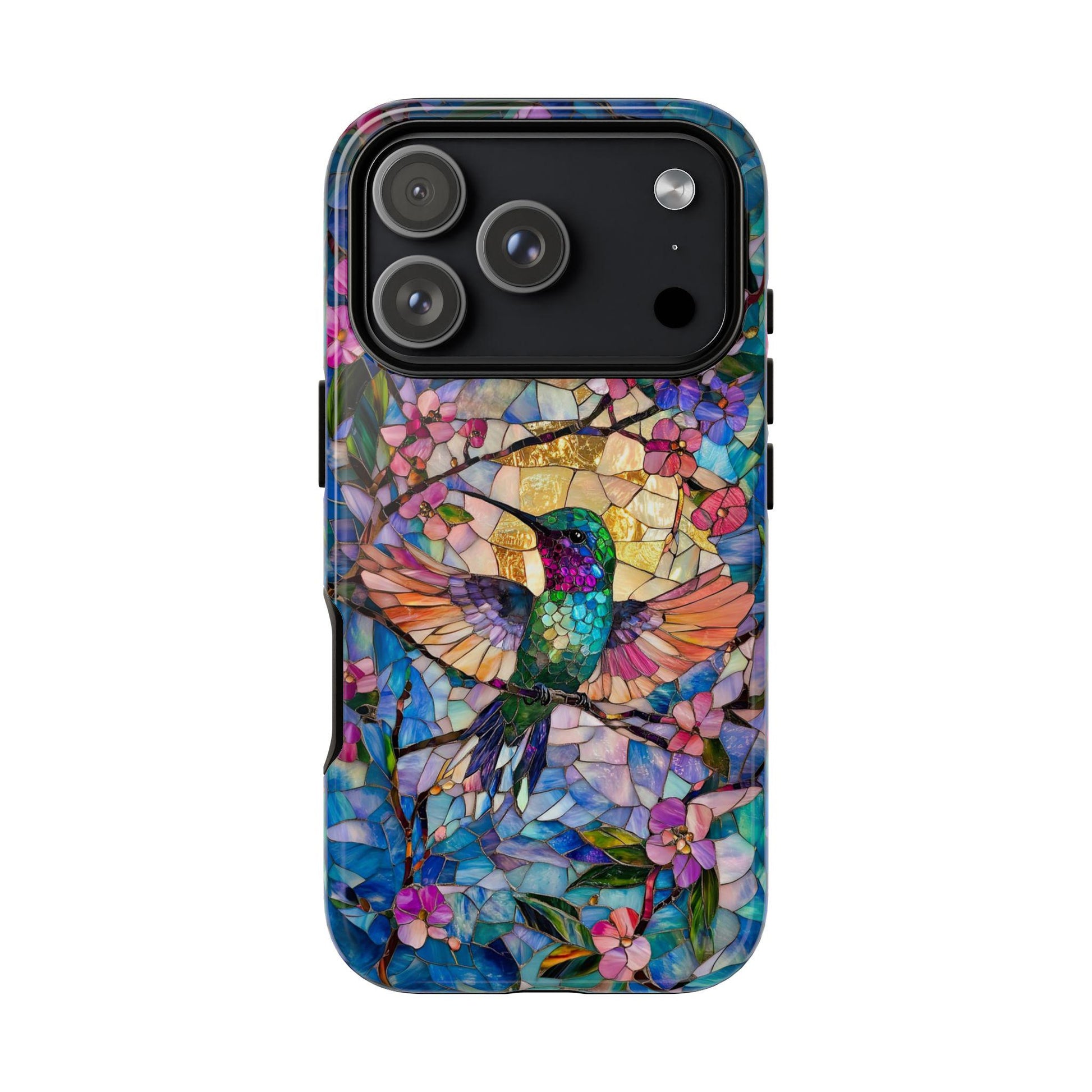 Hummingbird Phone Case, Aesthetic Faux Stained Glass Cover For Iphone 16 15 14 13 Plus Pro Max, Samsung Pixel, Gorgeous Gift For Bird Lovers