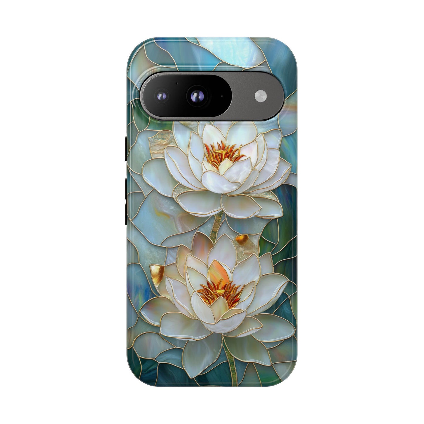 Stained Glass Lotus Phone Case for iPhone, Samsung & Pixel, White Water Lily Art, Floral Design, Nature Lover Gift, Elegant Bloom Cover
