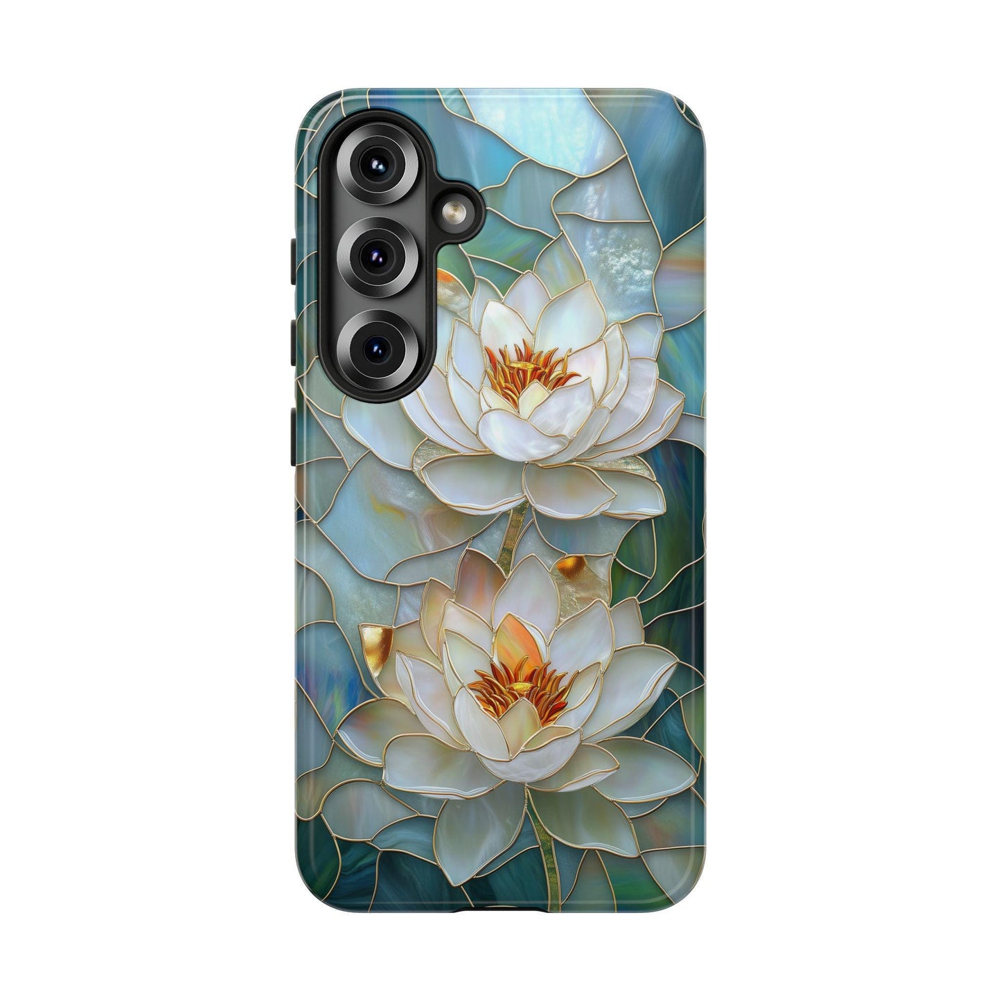 Stained Glass Lotus Phone Case for iPhone, Samsung & Pixel, White Water Lily Art, Floral Design, Nature Lover Gift, Elegant Bloom Cover