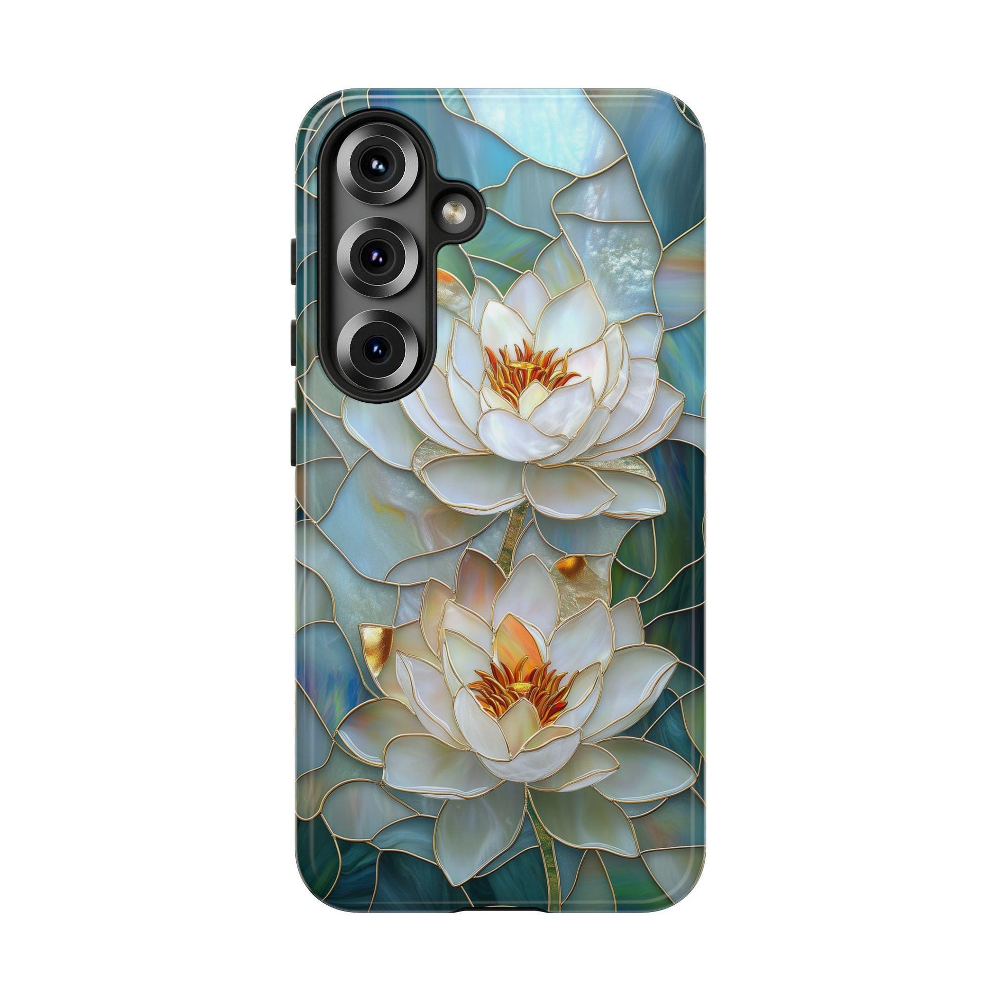 Stained Glass Lotus Phone Case for iPhone, Samsung & Pixel, White Water Lily Art, Floral Design, Nature Lover Gift, Elegant Bloom Cover