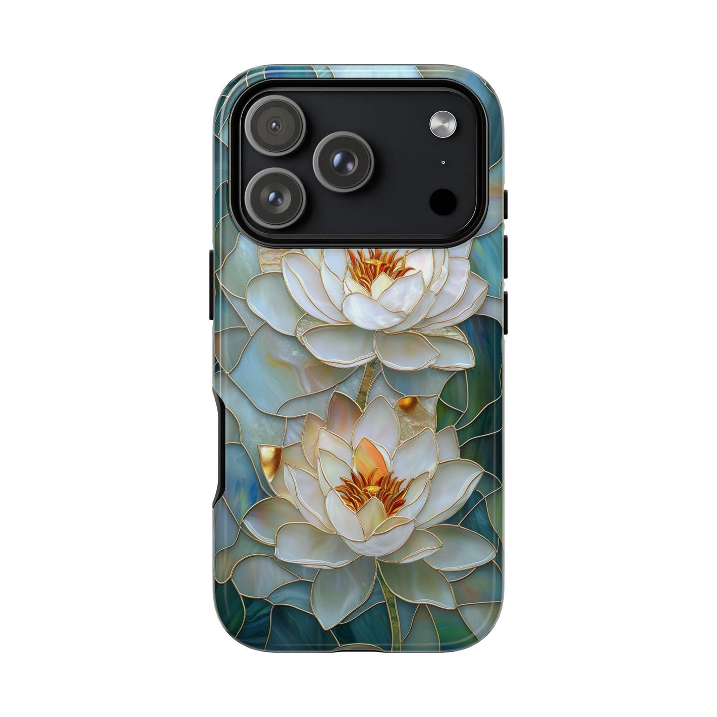 Stained Glass Lotus Phone Case for iPhone, Samsung & Pixel, White Water Lily Art, Floral Design, Nature Lover Gift, Elegant Bloom Cover