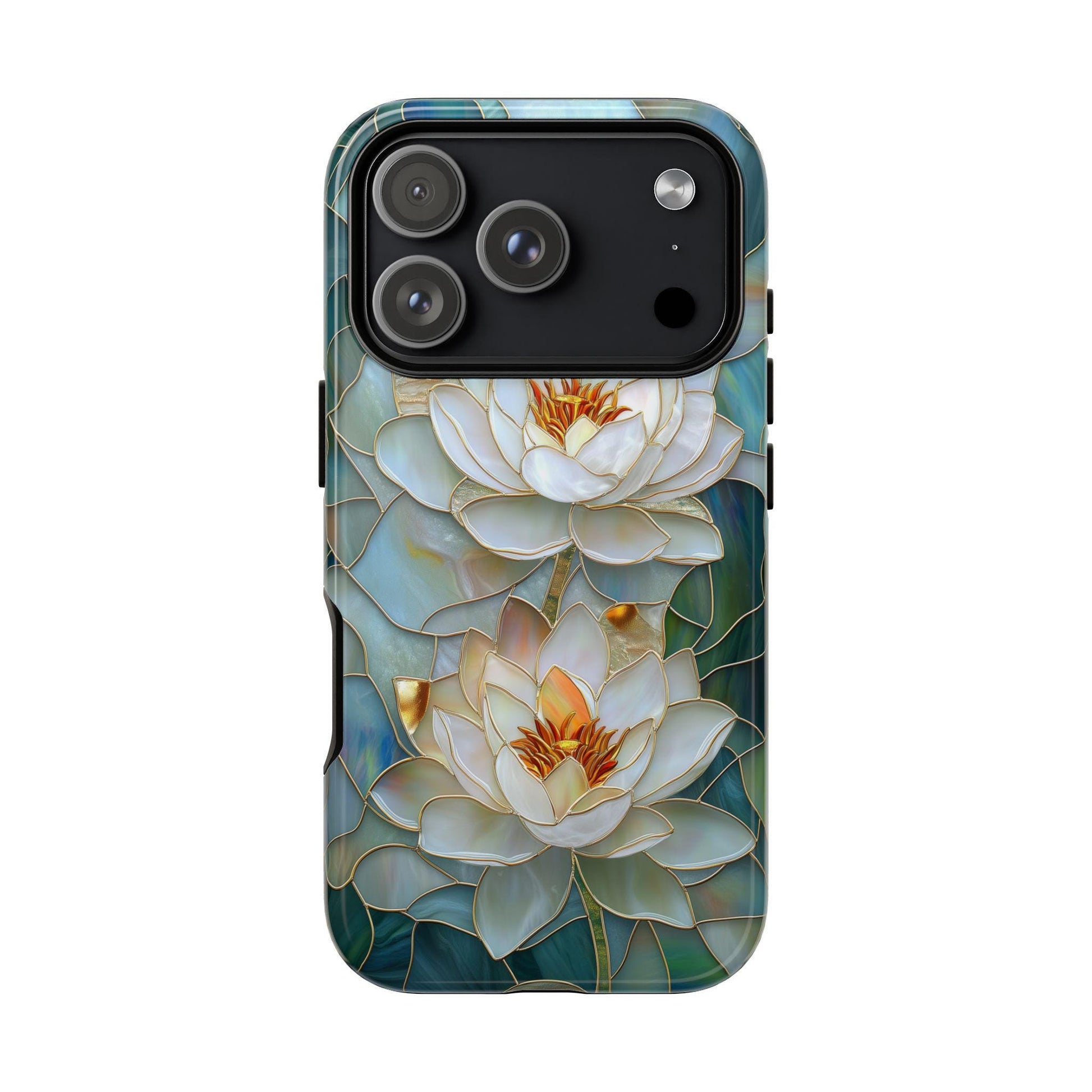 Stained Glass Lotus Phone Case for iPhone, Samsung & Pixel, White Water Lily Art, Floral Design, Nature Lover Gift, Elegant Bloom Cover