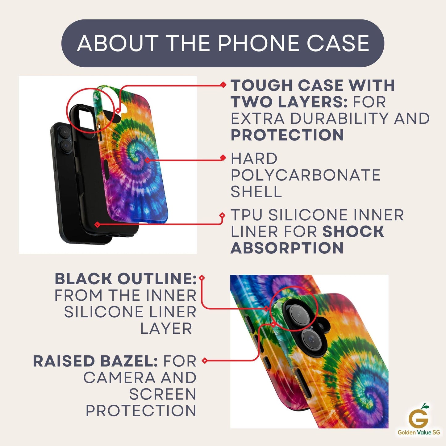 Rainbow Tie Dye Phone Case for iPhone, Samsung & Pixel, Vibrant Spiral Psychedelic Art, Hippie Boho Retro 60s 70s Groovy Gift