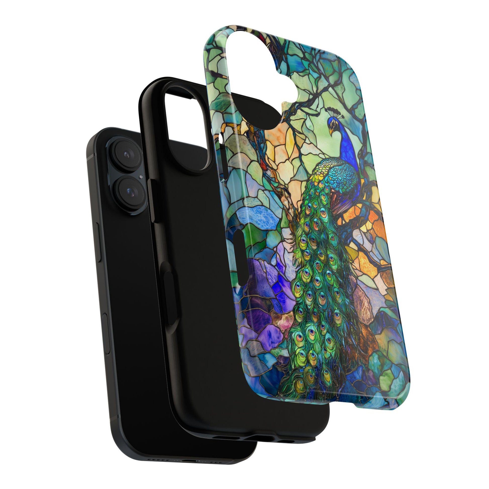 Elegant Blue Peacock Phone Case, Stained Glass Design Mobile Cover For iPhone, Samsung Galaxy, Pixel, Birthday Gift For Peacock Lover