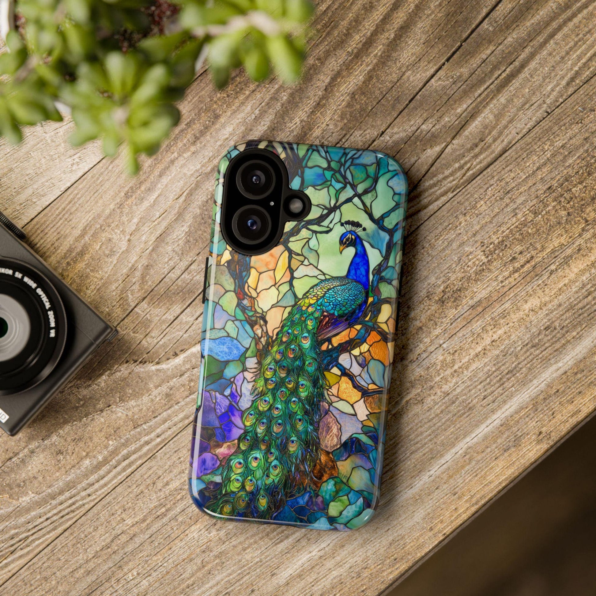 Elegant Blue Peacock Phone Case, Stained Glass Design Mobile Cover For iPhone, Samsung Galaxy, Pixel, Birthday Gift For Peacock Lover