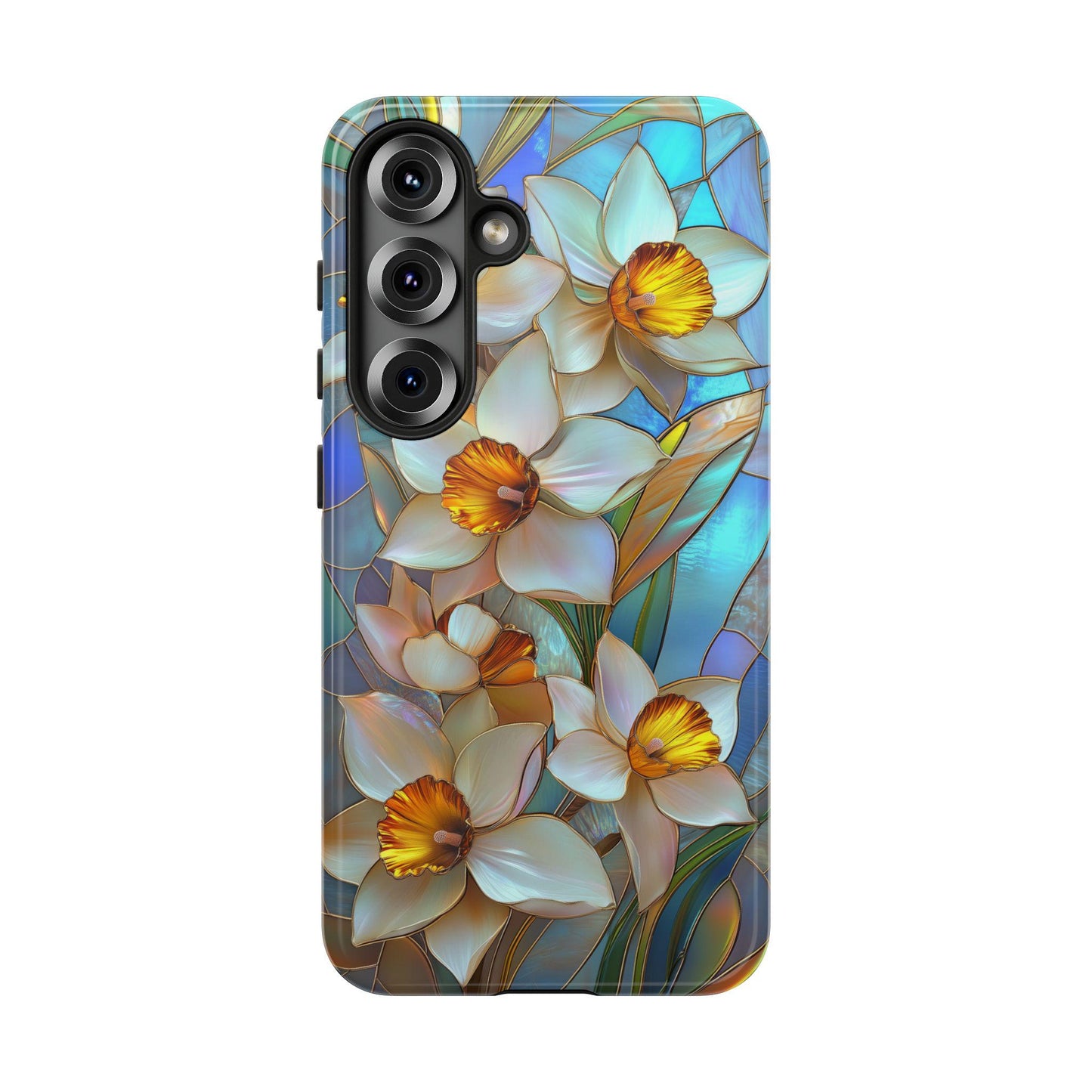 Stained Glass Daffodil Phone Case for iPhone, Samsung & Pixel, March Birth Flower Floral Art Cover, Aesthetic Nature Gift