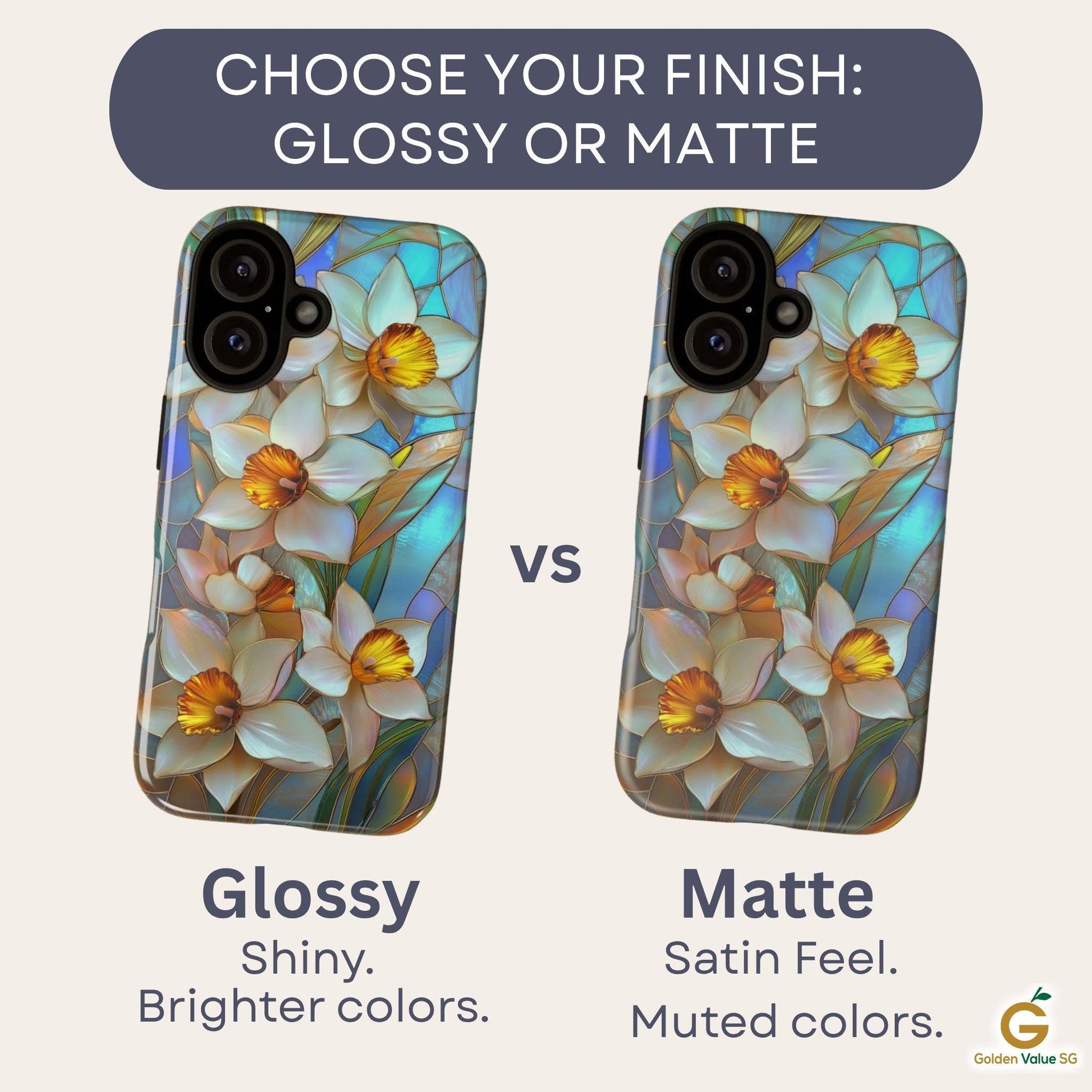 Stained Glass Daffodil Phone Case for iPhone, Samsung & Pixel, March Birth Flower Floral Art Cover, Aesthetic Nature Gift