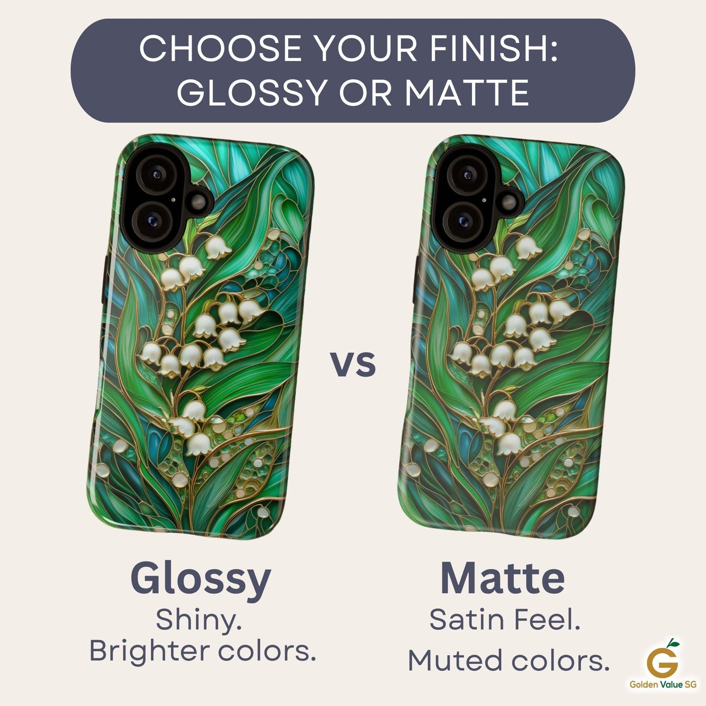 Stained Glass Lily of the Valley Phone Case for iPhone, Samsung & Pixel, May Birth Flower, White Floral Cover