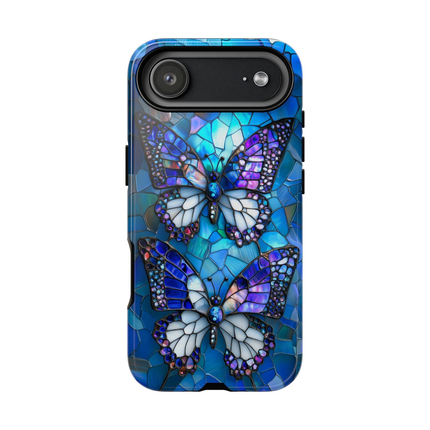 Stained Glass Butterfly Phone Case for iPhone, Samsung & Pixel, Vibrant Blue Purple Monarch Art