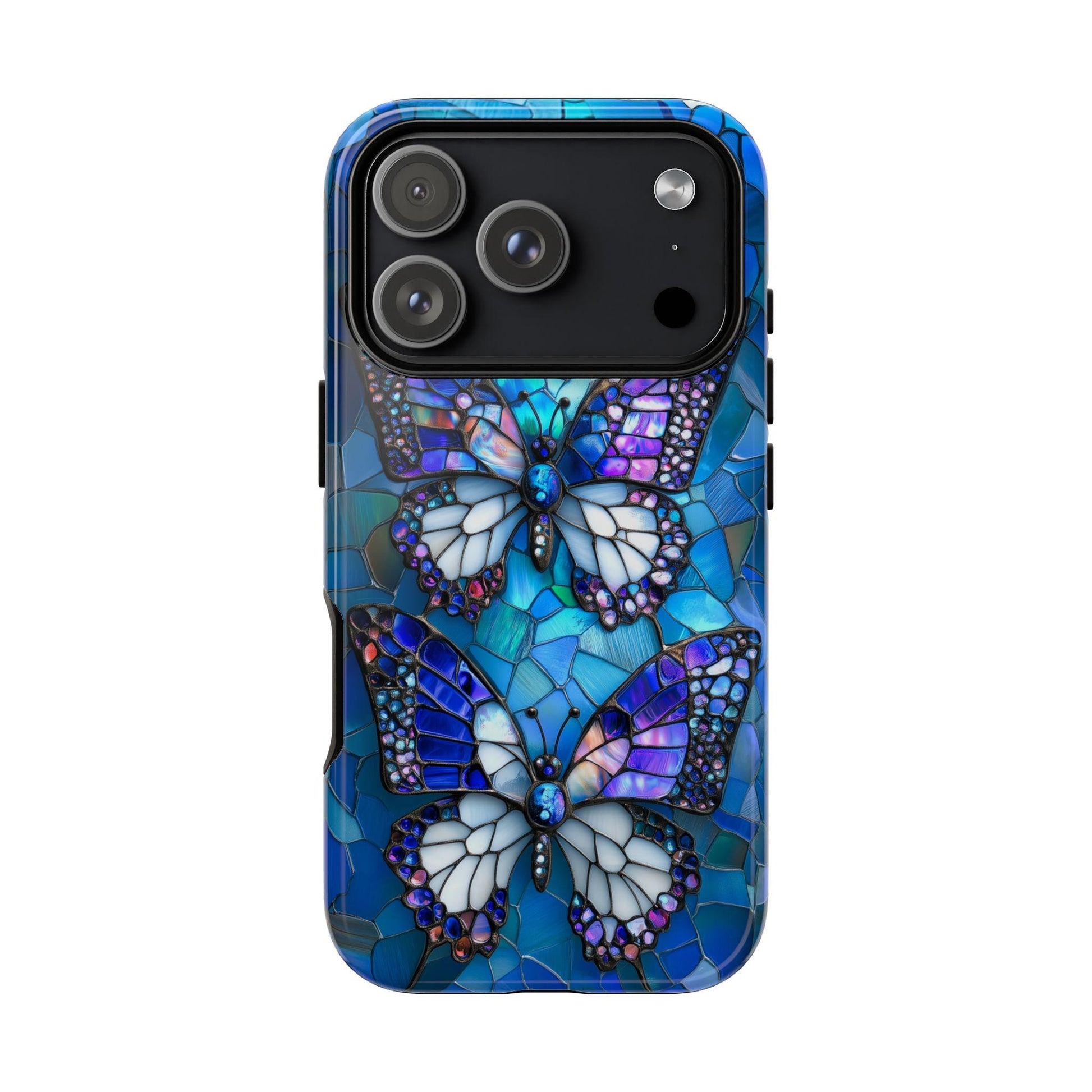 Stained Glass Butterfly Phone Case for iPhone, Samsung & Pixel, Vibrant Blue Purple Monarch Art