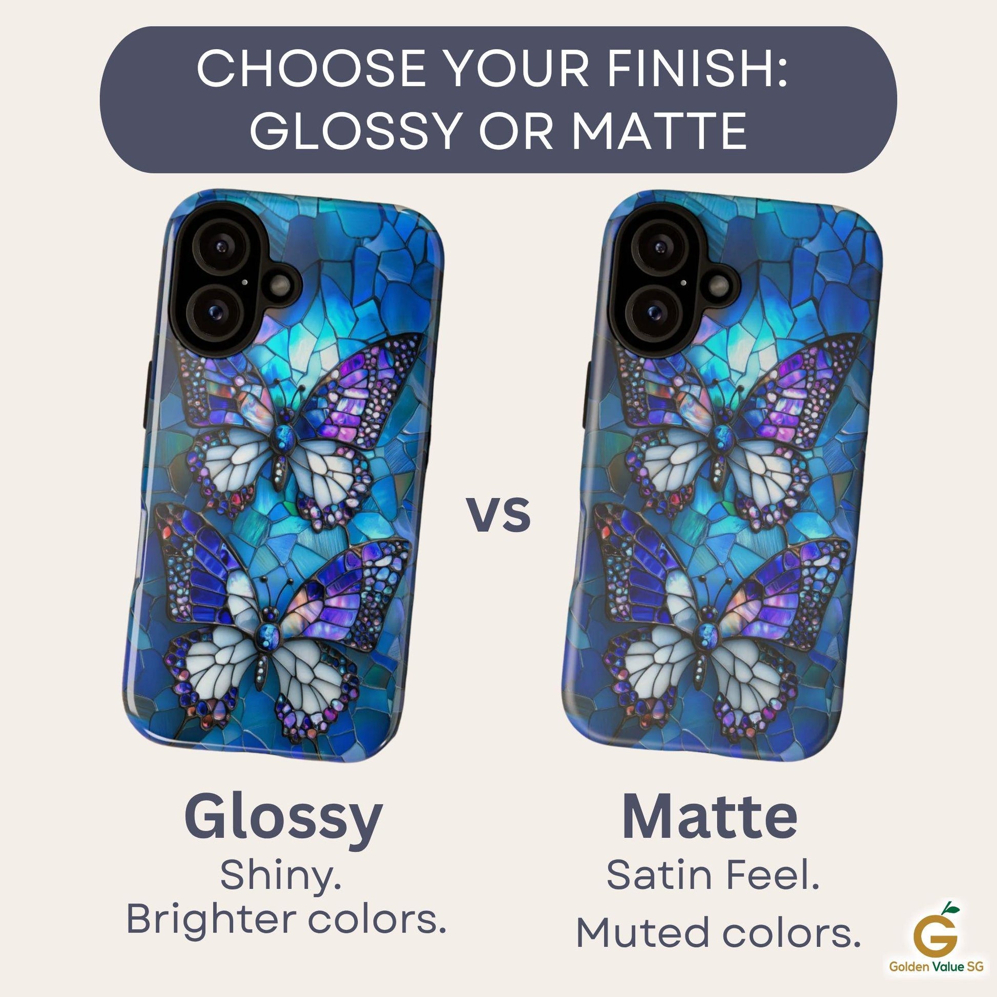Stained Glass Butterfly Phone Case for iPhone, Samsung & Pixel, Vibrant Blue Purple Monarch Art