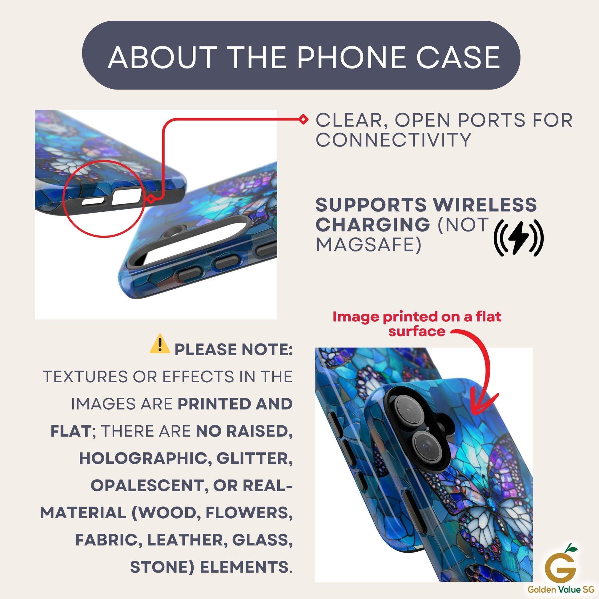 Stained Glass Butterfly Phone Case for iPhone, Samsung & Pixel, Vibrant Blue Purple Monarch Art