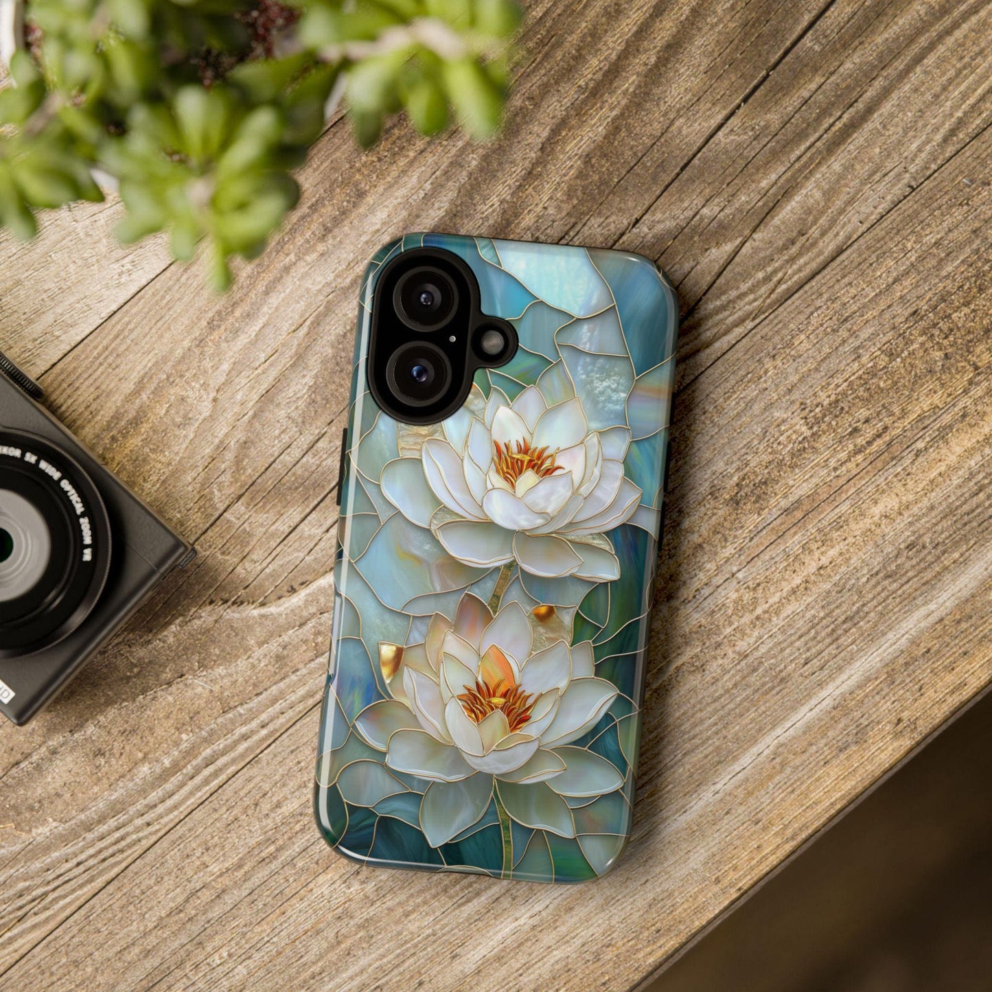 Stained Glass Lotus Phone Case for iPhone, Samsung & Pixel, White Water Lily Art, Floral Design, Nature Lover Gift, Elegant Bloom Cover