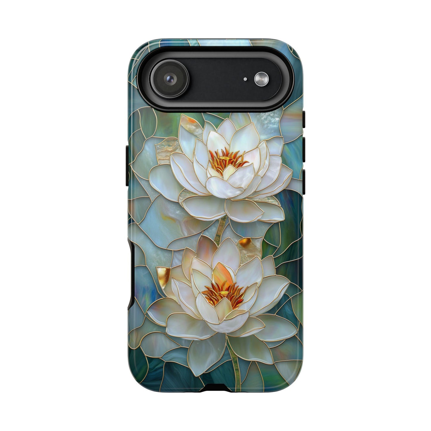 Stained Glass Lotus Phone Case for iPhone, Samsung & Pixel, White Water Lily Art, Floral Design, Nature Lover Gift, Elegant Bloom Cover