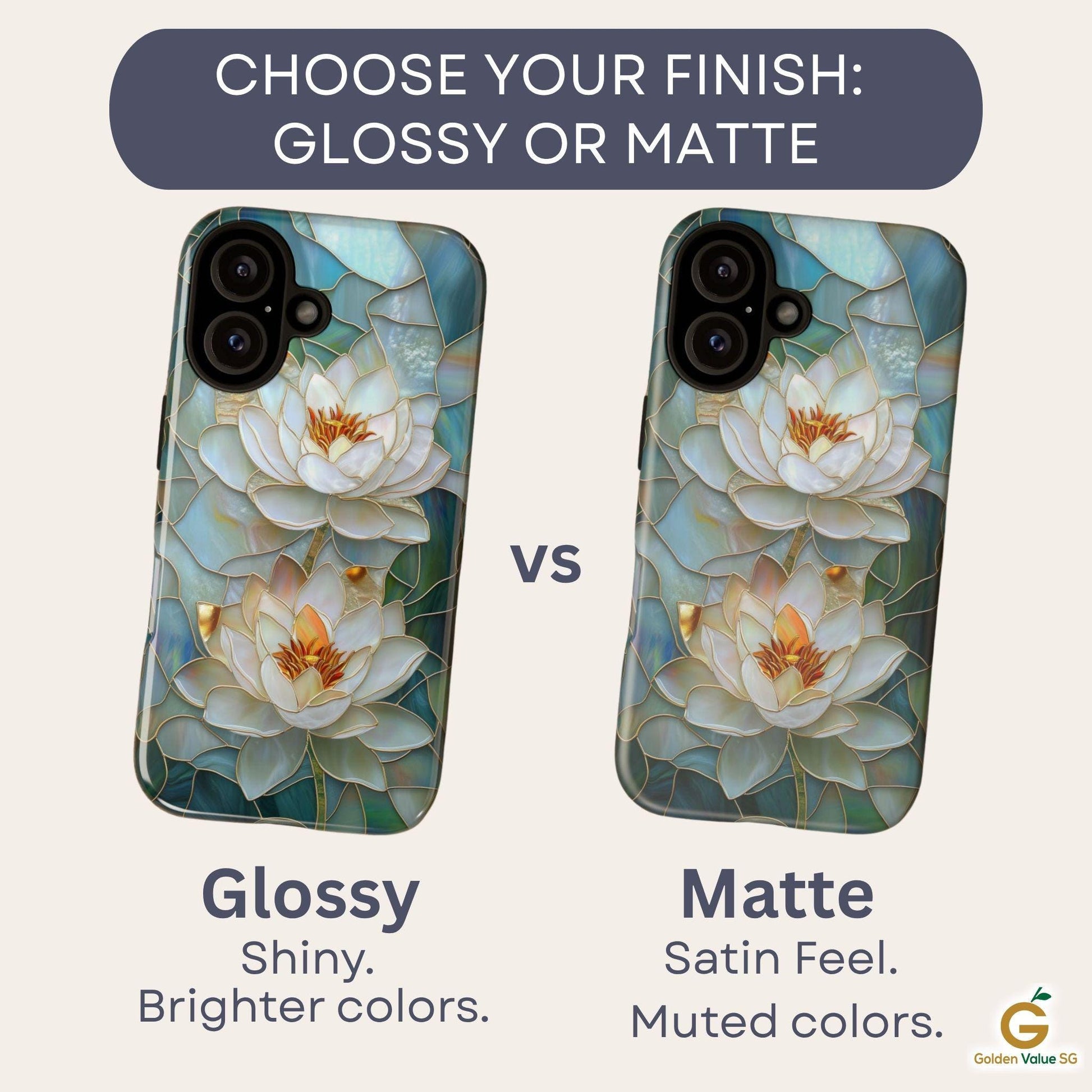 Stained Glass Lotus Phone Case for iPhone, Samsung & Pixel, White Water Lily Art, Floral Design, Nature Lover Gift, Elegant Bloom Cover