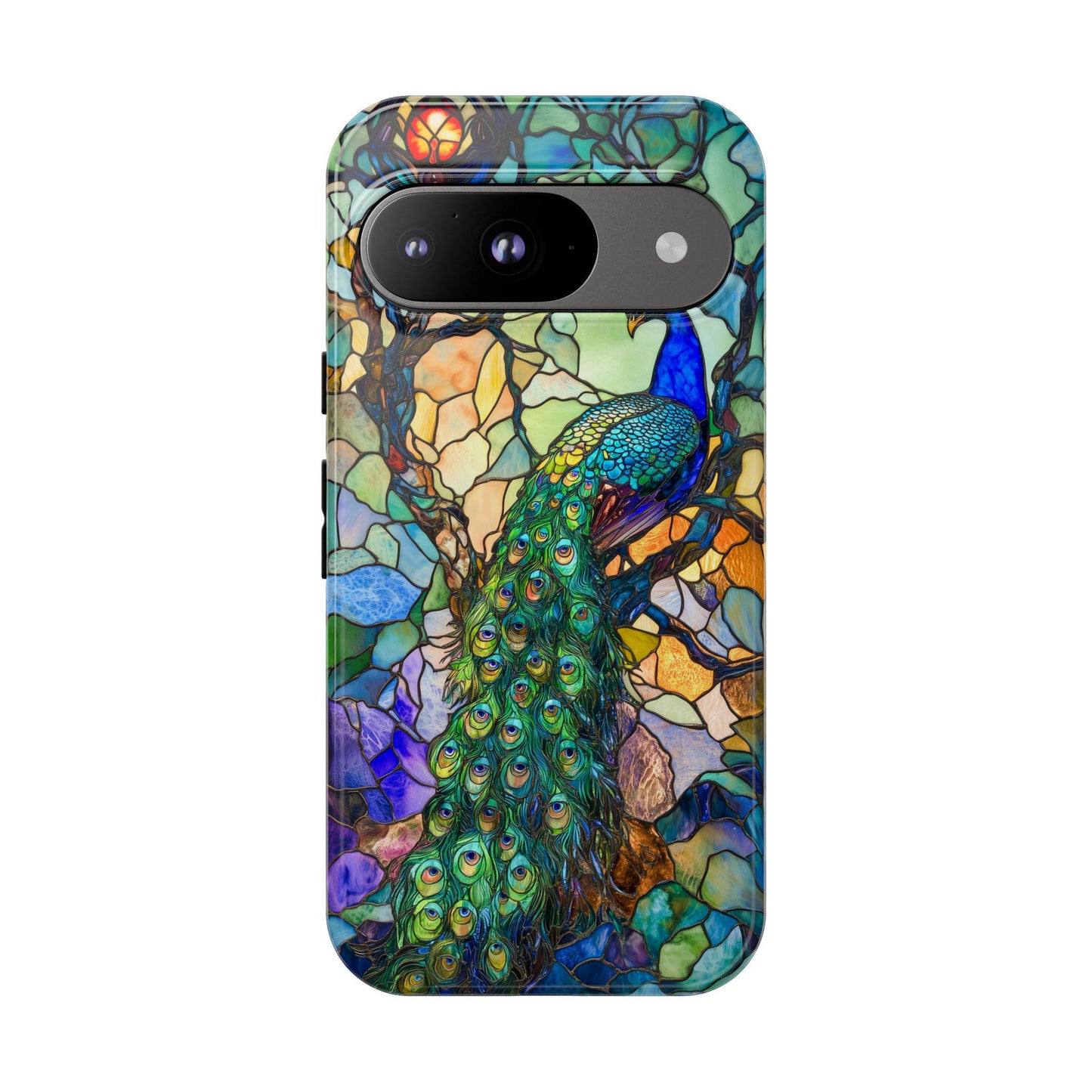 Elegant Blue Peacock Phone Case, Stained Glass Design Mobile Cover For iPhone, Samsung Galaxy, Pixel, Birthday Gift For Peacock Lover
