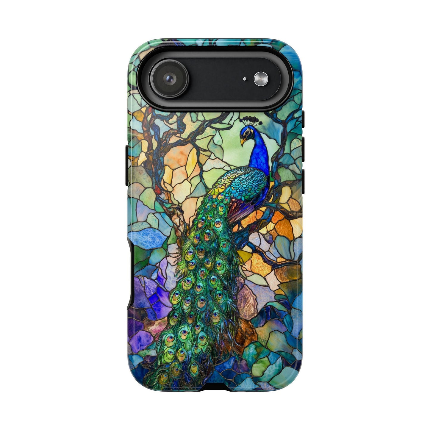 Elegant Blue Peacock Phone Case, Stained Glass Design Mobile Cover For iPhone, Samsung Galaxy, Pixel, Birthday Gift For Peacock Lover