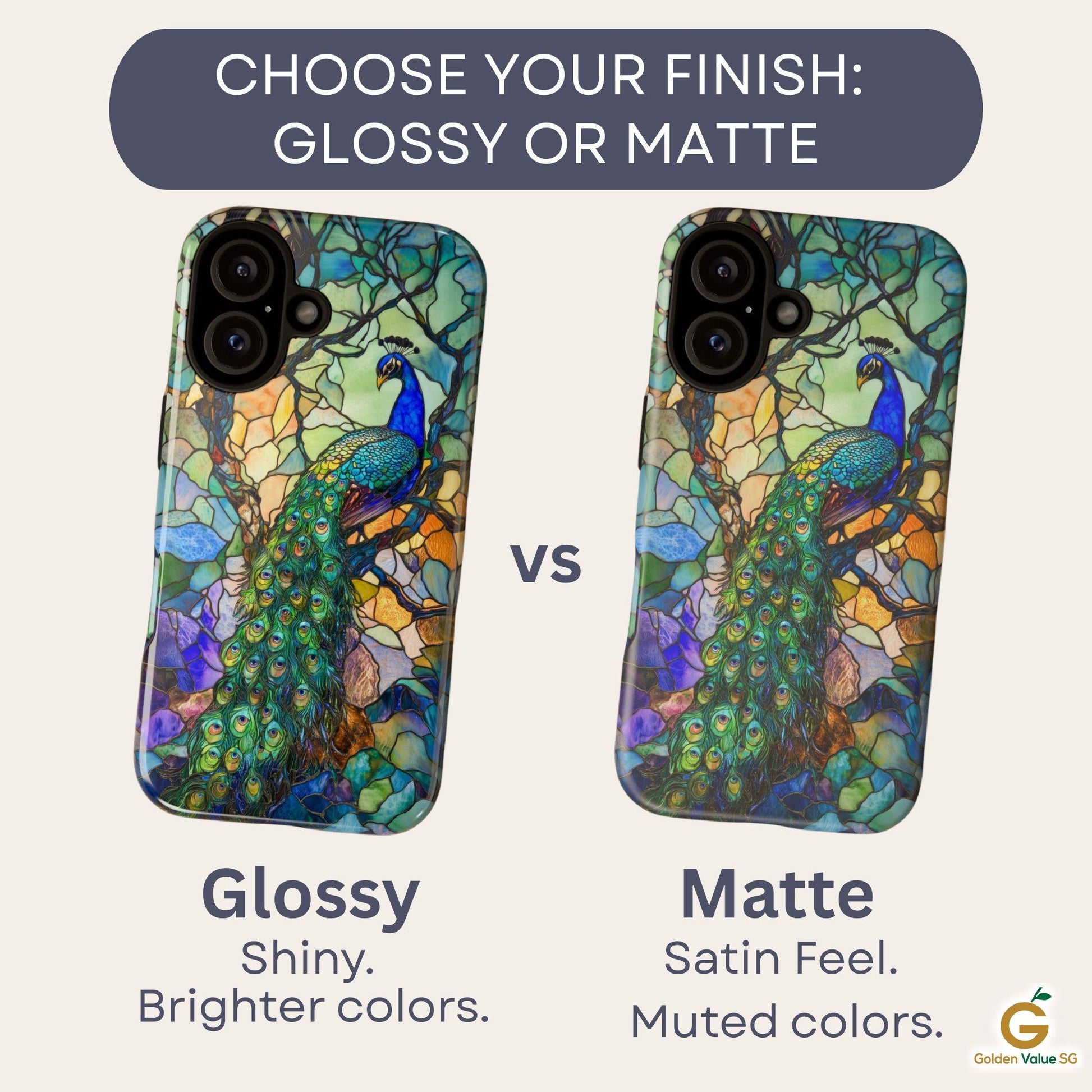 Elegant Blue Peacock Phone Case, Stained Glass Design Mobile Cover For iPhone, Samsung Galaxy, Pixel, Birthday Gift For Peacock Lover
