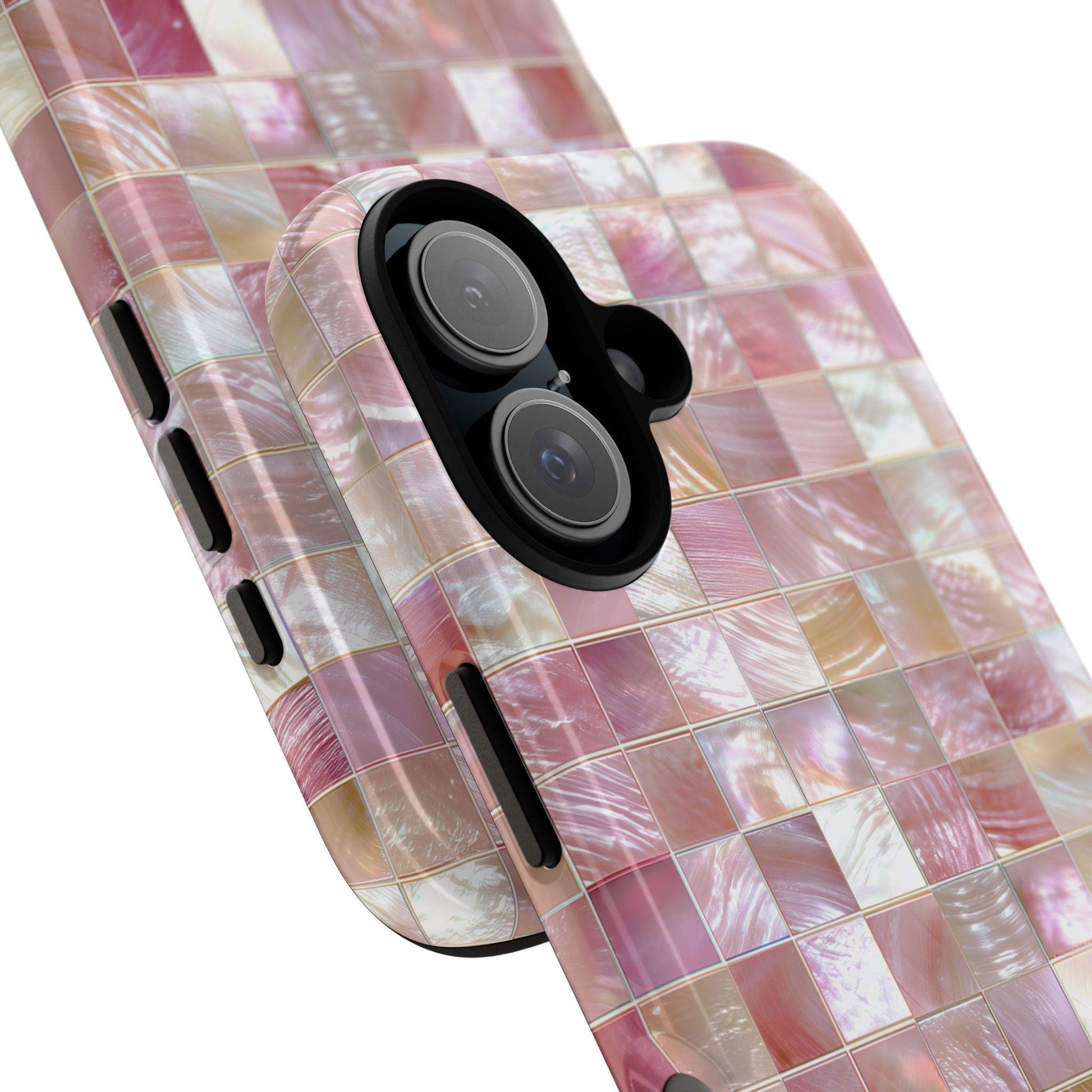 Mother of Pearl Pink Mosaic Phone Case for iPhone, Samsung & Pixel, Pastel Shimmer, Aesthetic Design