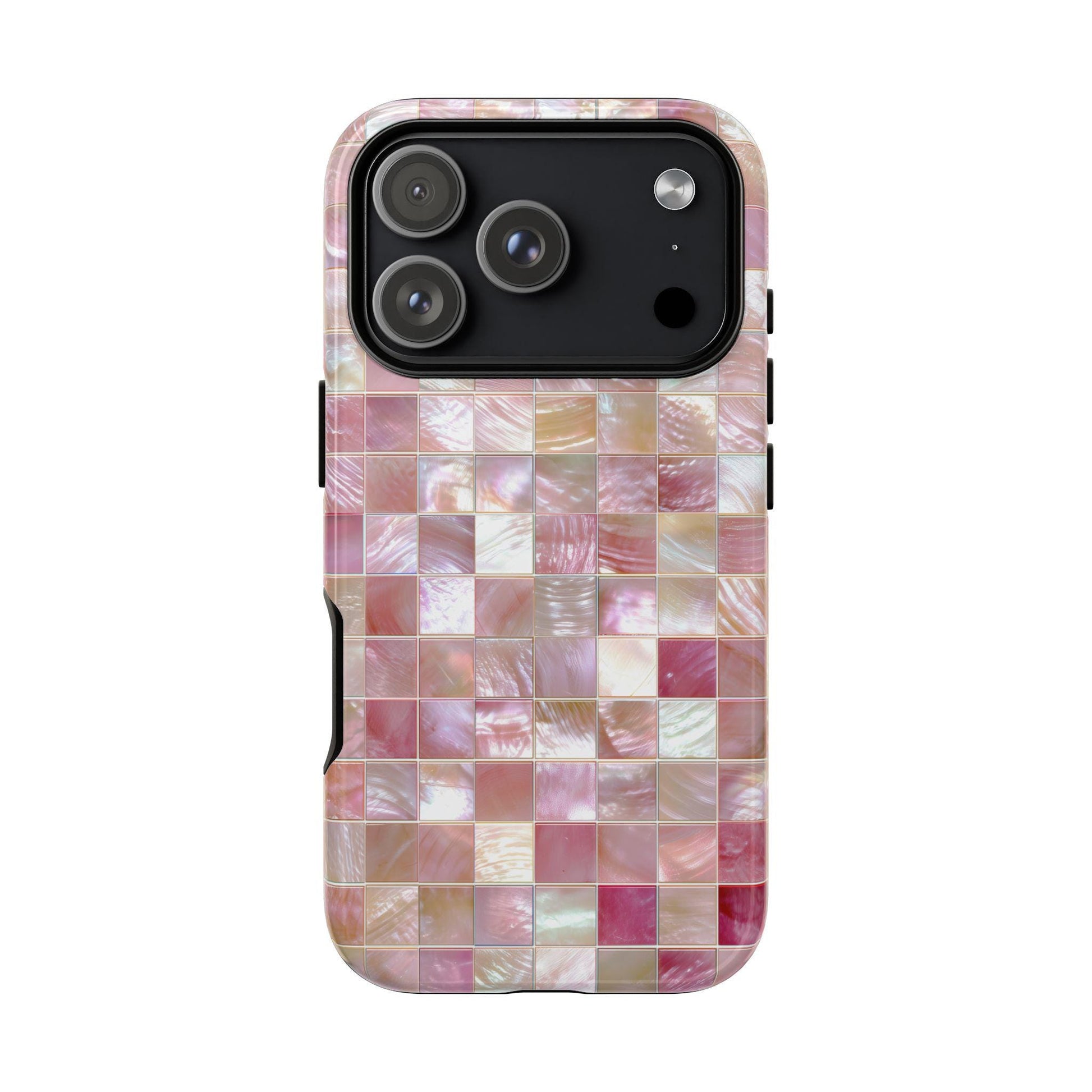 Mother of Pearl Pink Mosaic Phone Case for iPhone, Samsung & Pixel, Pastel Shimmer, Aesthetic Design
