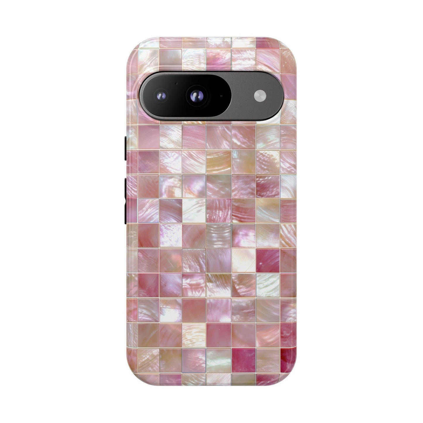 Mother of Pearl Pink Mosaic Phone Case for iPhone, Samsung & Pixel, Pastel Shimmer, Aesthetic Design