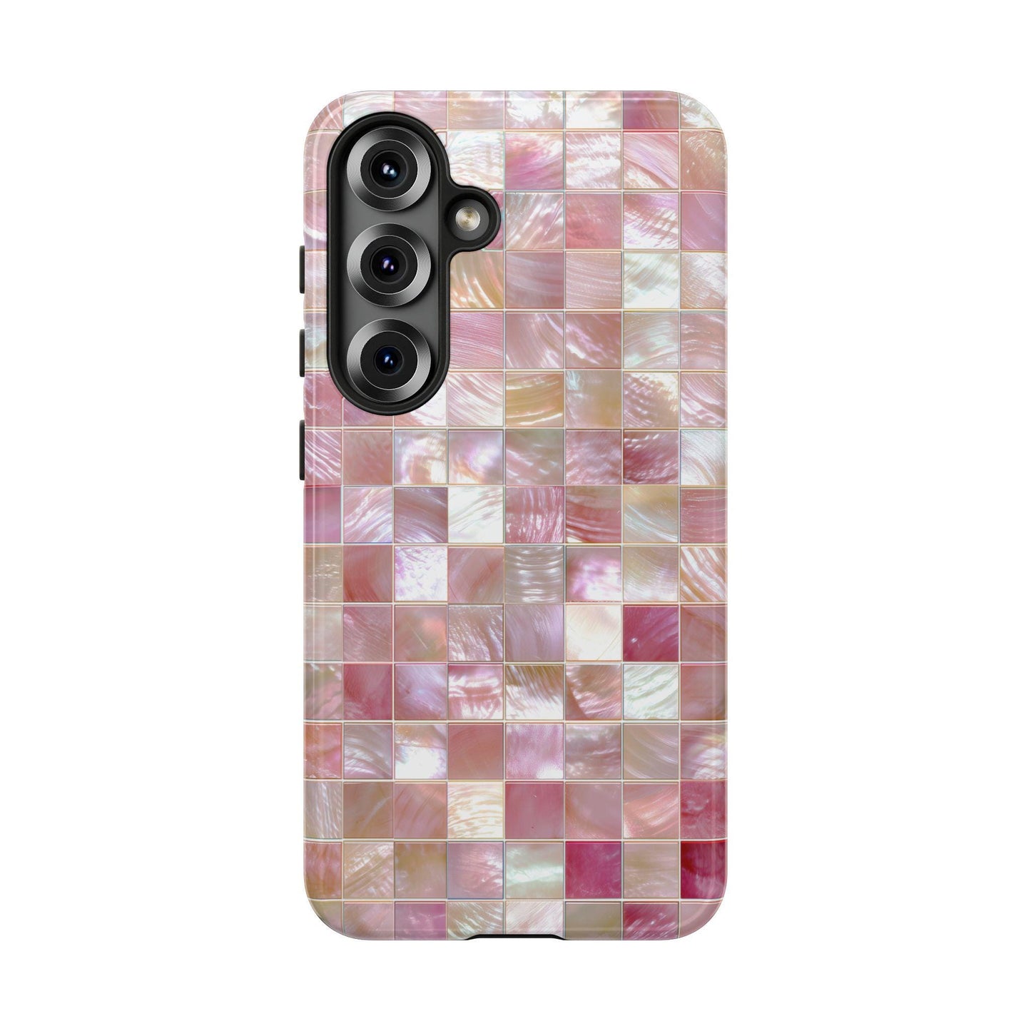 Mother of Pearl Pink Mosaic Phone Case for iPhone, Samsung & Pixel, Pastel Shimmer, Aesthetic Design