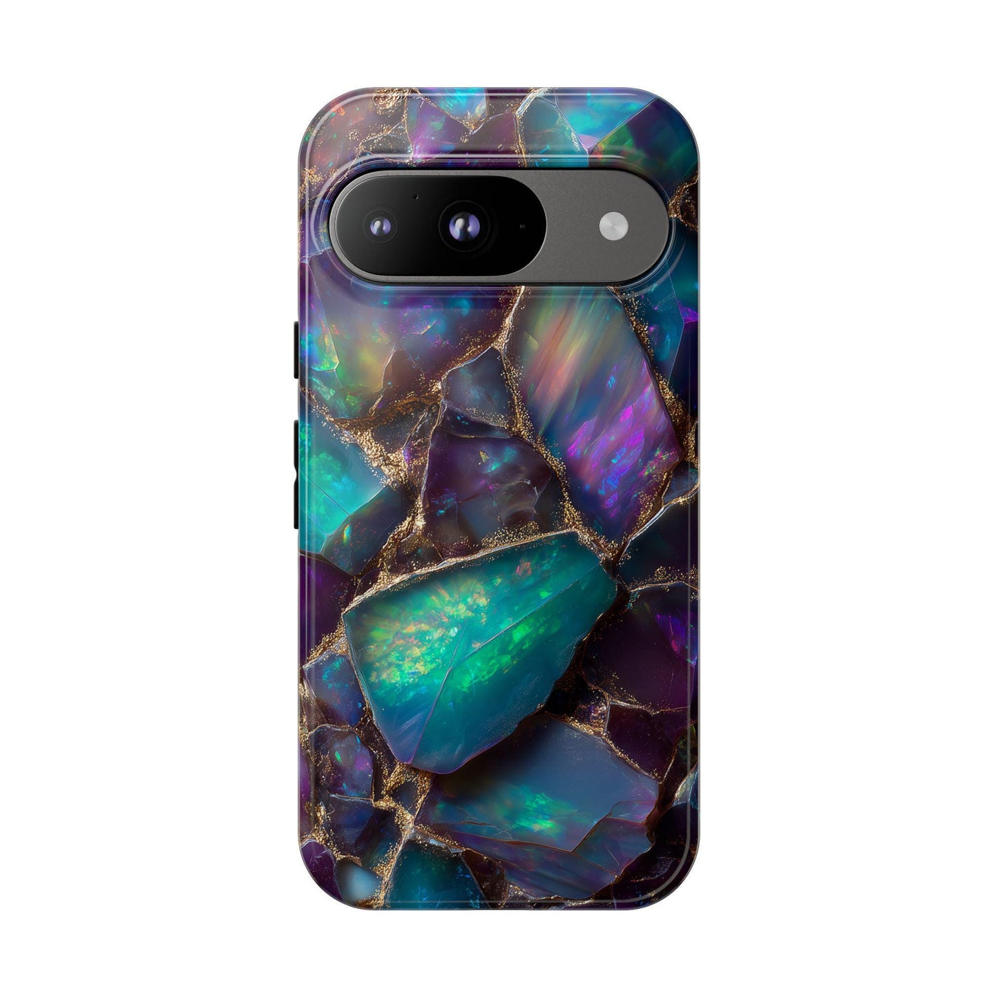 Iridescent Opal Phone Case for iPhone Samsung Pixel | Gold Mosaic Gemstone Design