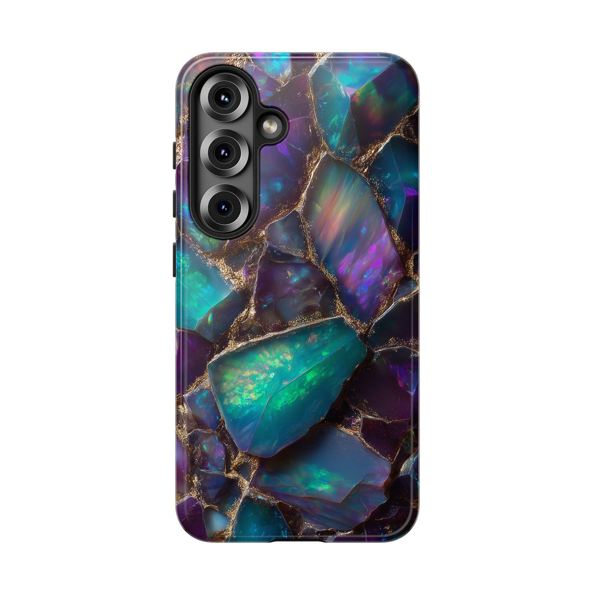 Iridescent Opal Phone Case for iPhone Samsung Pixel | Gold Mosaic Gemstone Design
