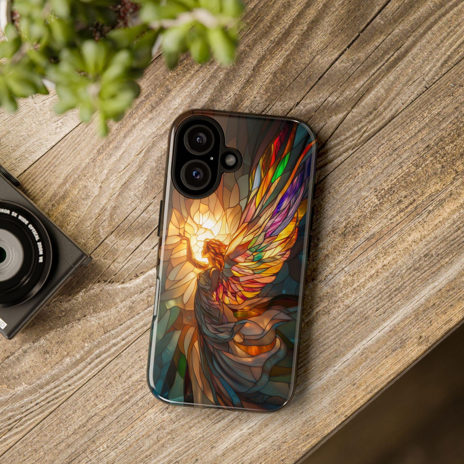 Stained Glass Angel Phone Case for iPhone 17, Samsung S26 & Pixel 9 Series, Spiritual Art Protective Phone Cover, Aesthetic Religious Gift
