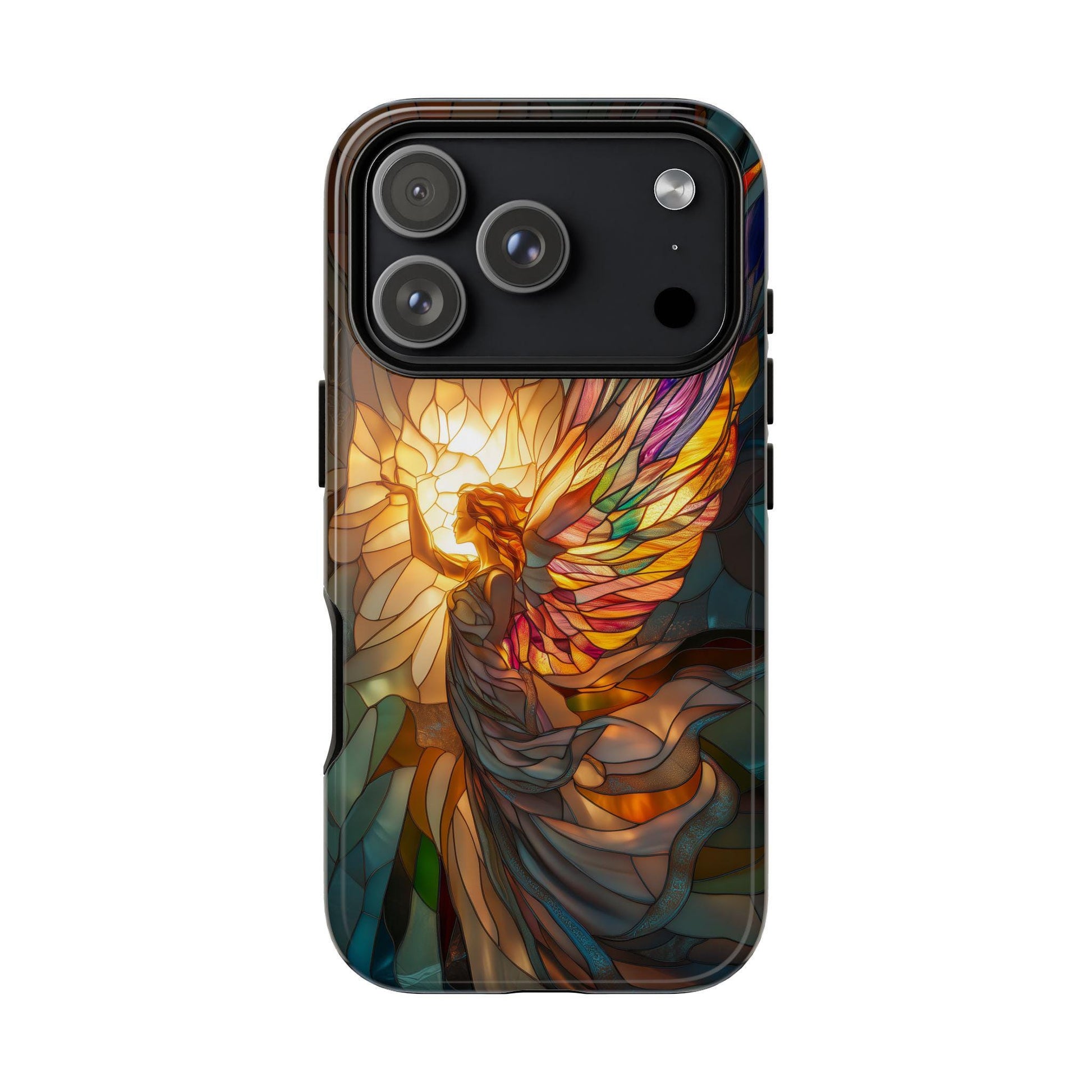 Stained Glass Angel Phone Case for iPhone 17, Samsung S26 & Pixel 9 Series, Spiritual Art Protective Phone Cover, Aesthetic Religious Gift