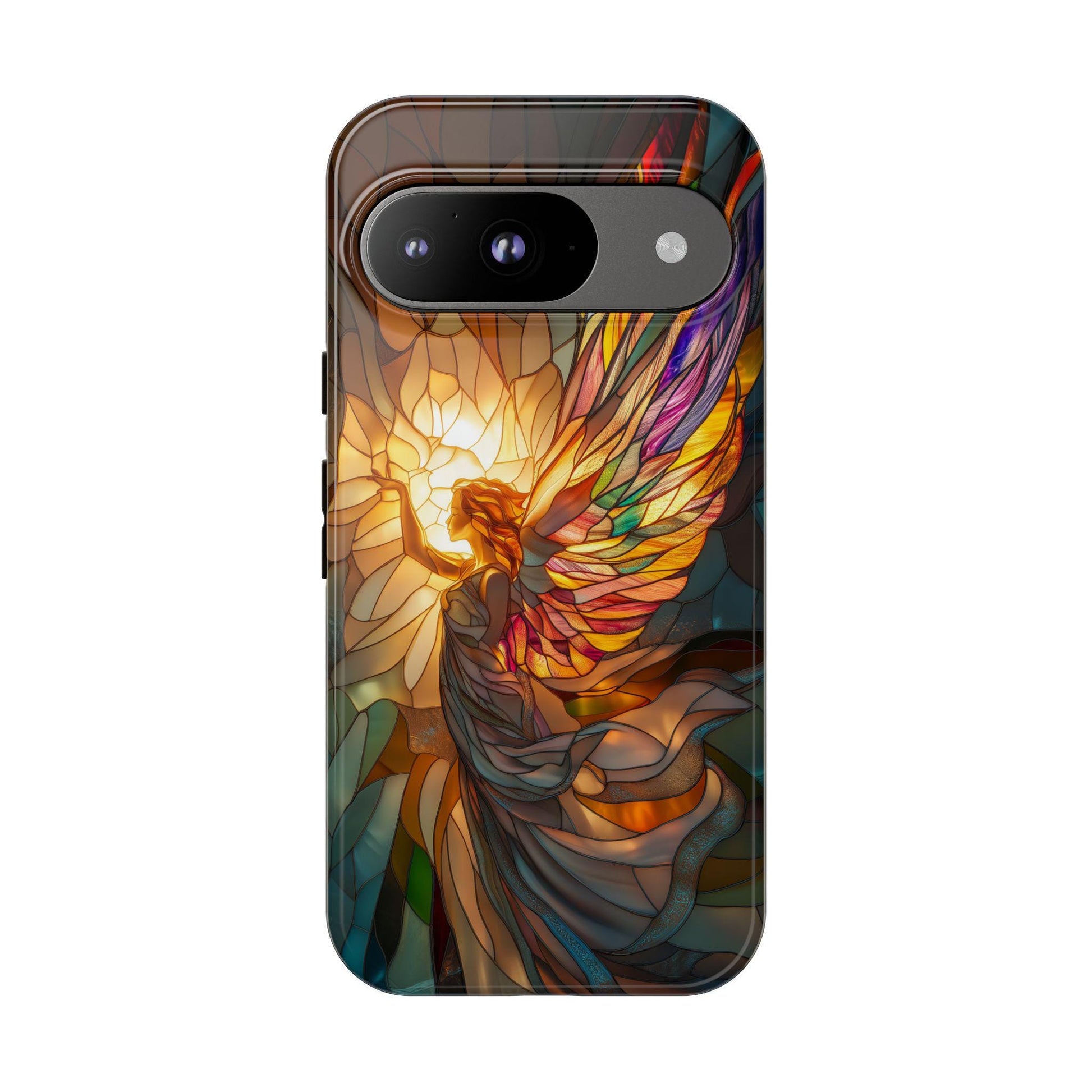 Stained Glass Angel Phone Case for iPhone 17, Samsung S26 & Pixel 9 Series, Spiritual Art Protective Phone Cover, Aesthetic Religious Gift